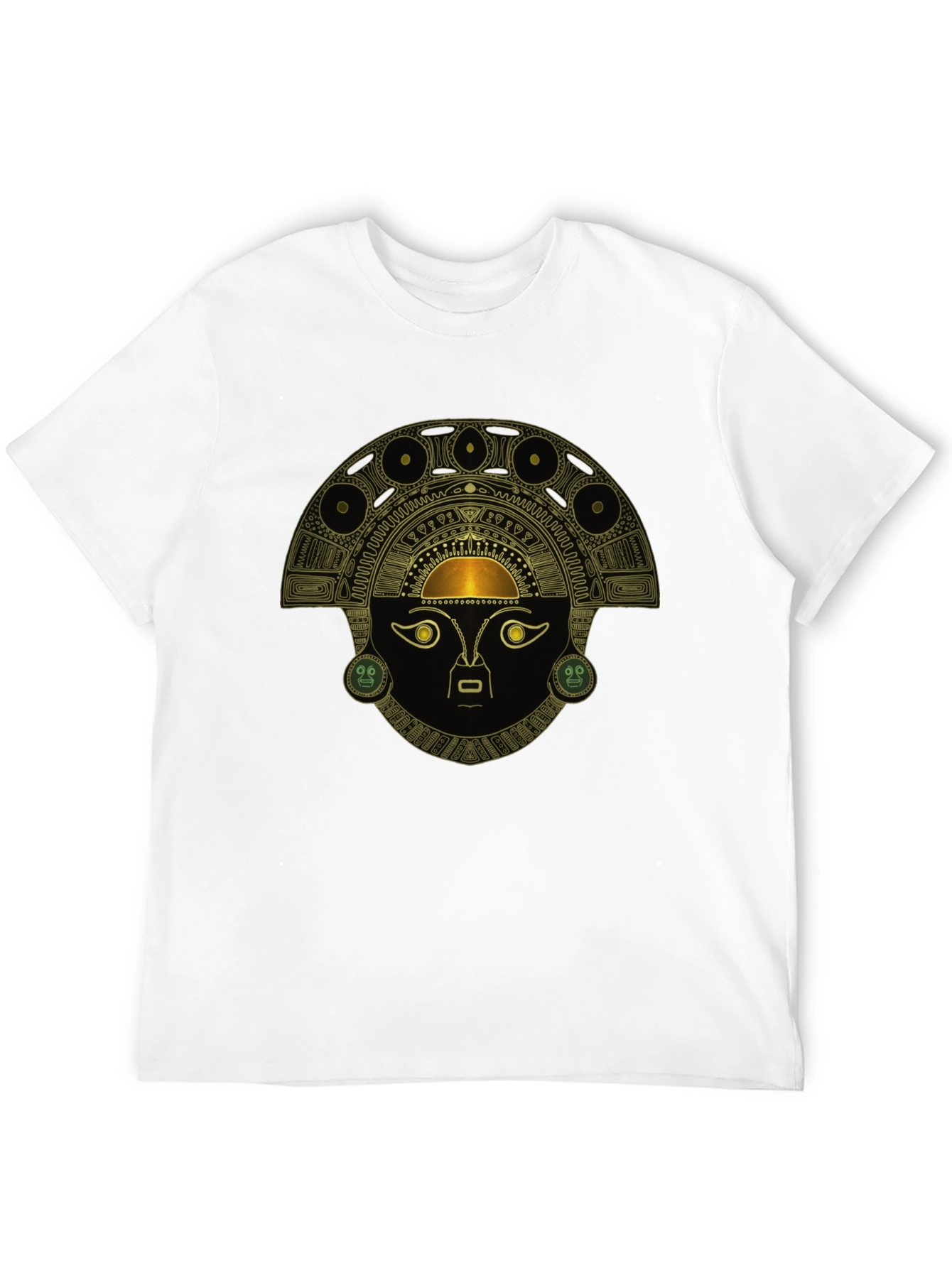 Black T-Shirt with Ancient Inca Mask Design