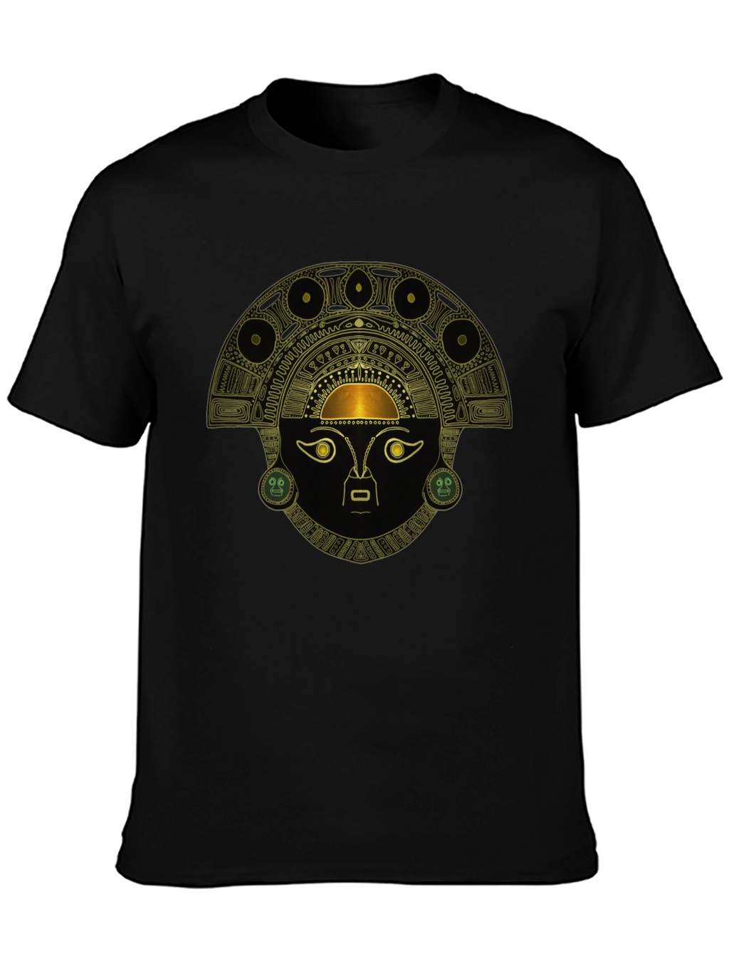 Black T-Shirt with Ancient Inca Mask Design