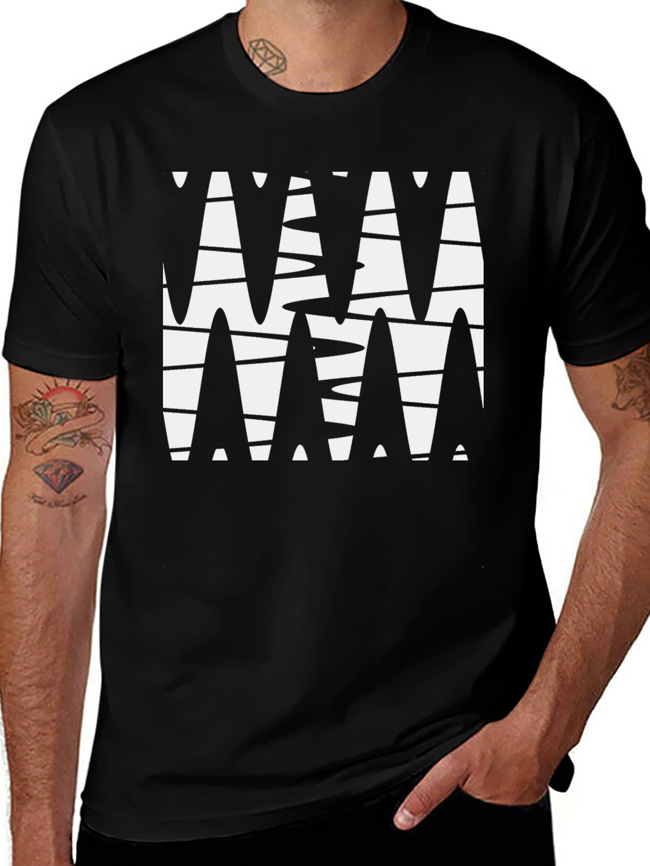 Abstract Geometric Black Graphic Tee