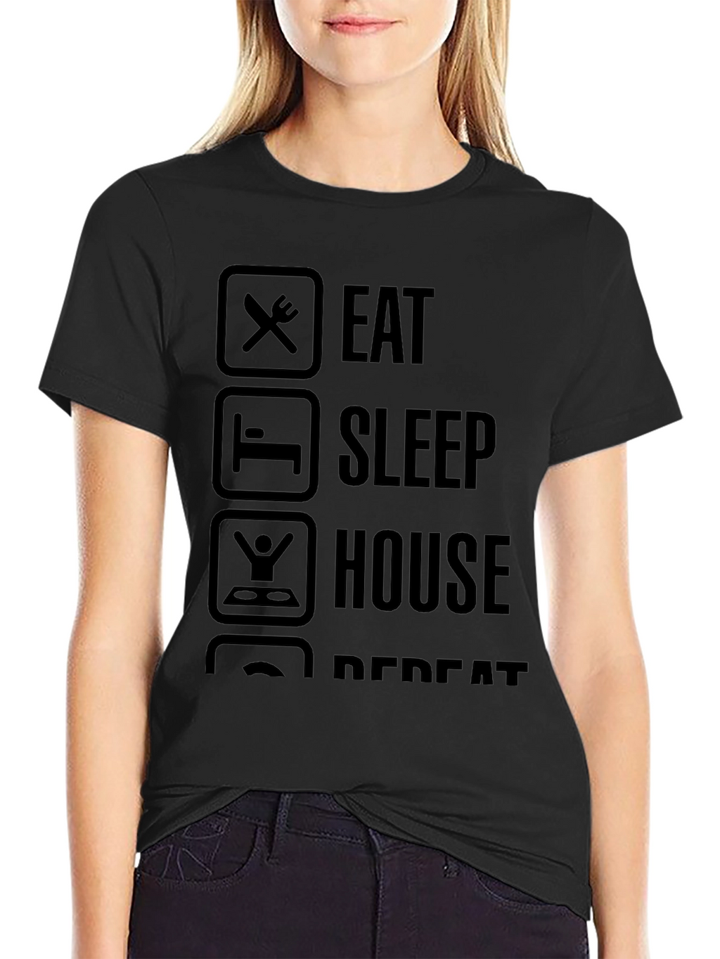 Eat Sleep House Repeat Graphic Tee - Black