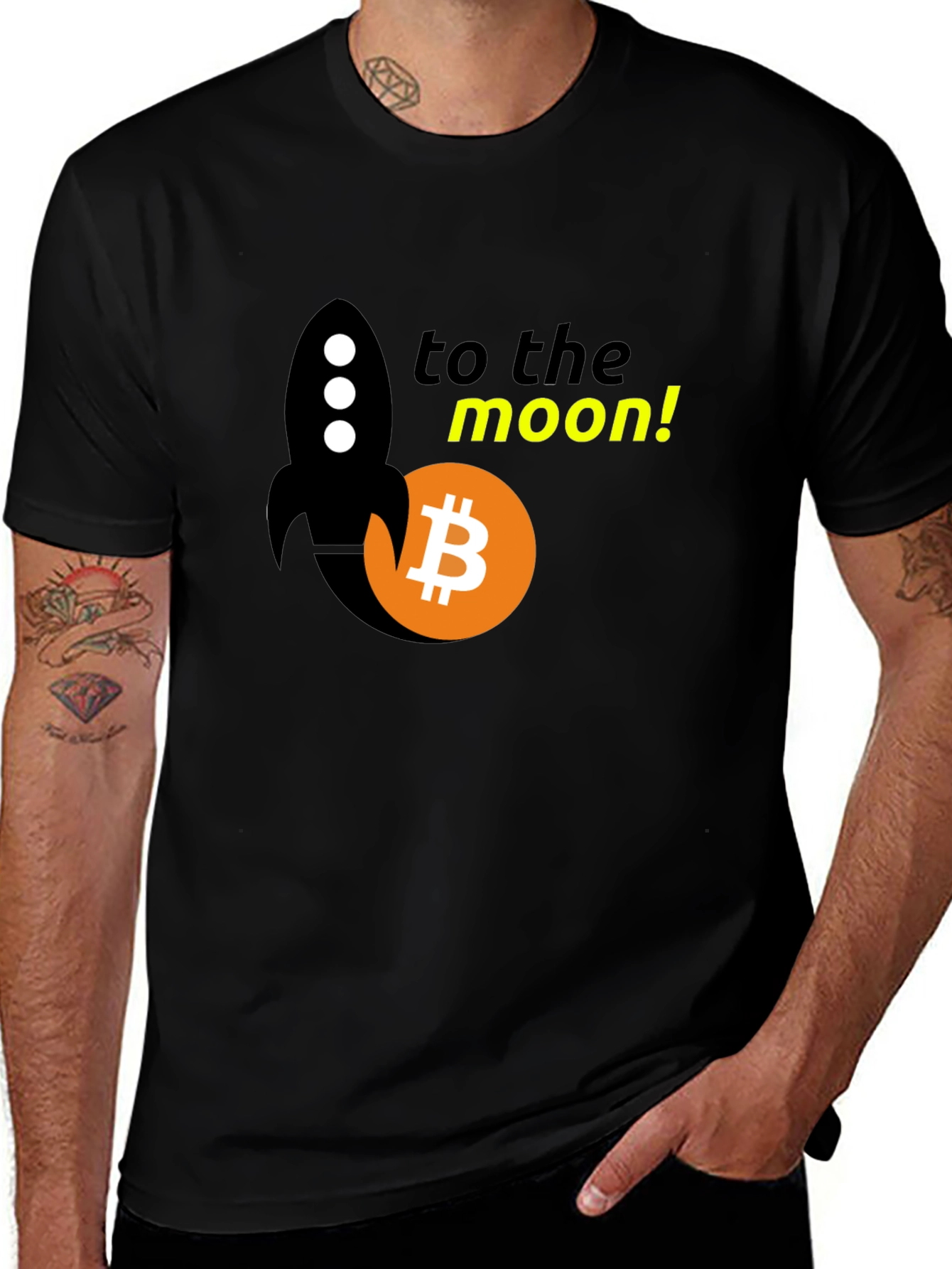 Bitcoin Rocket to the Moon Black T-Shirt