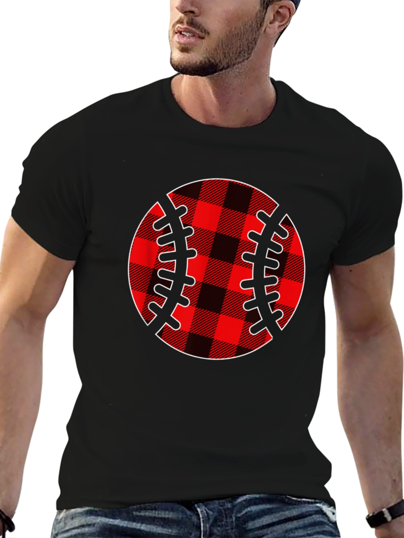 Plaid Baseball Graphic T-Shirt