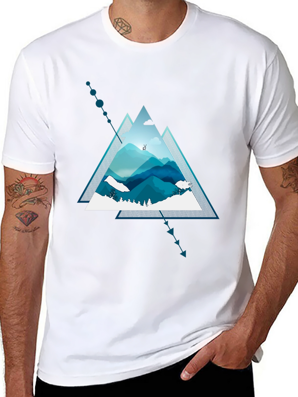 Geometric Mountain Graphic Tee - Modern Nature Design
