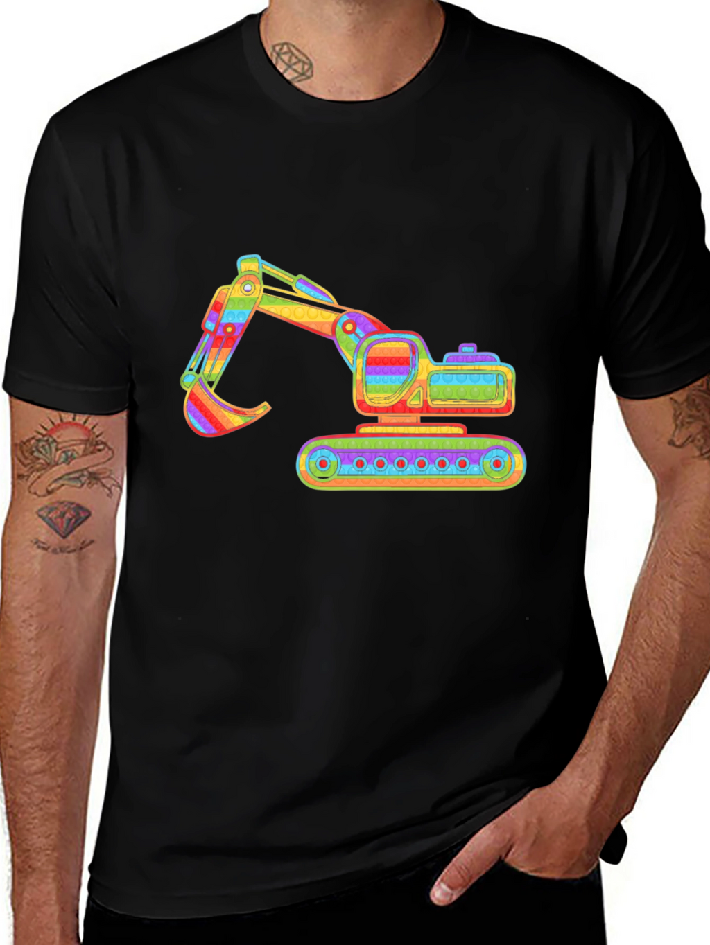 Rainbow Excavator Graphic Tee - Construction Shirt