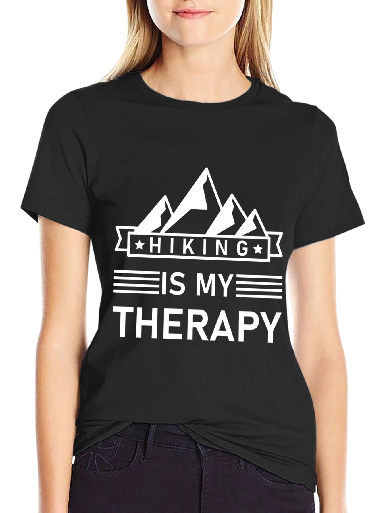 Hiking is My Therapy Graphic Tee - Black Unisex Shirt