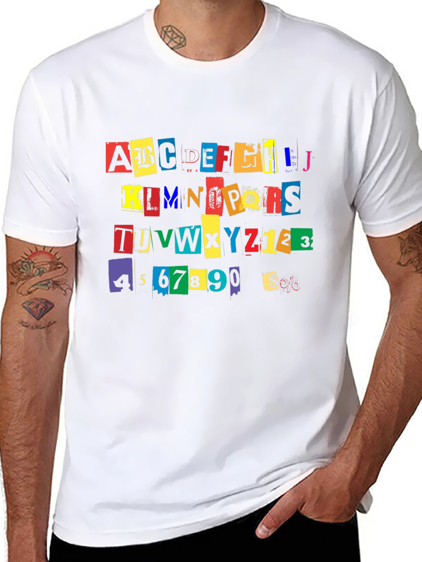 Alphabet Numbers Colorful Ransom Note Style Mens Black T-Shirt