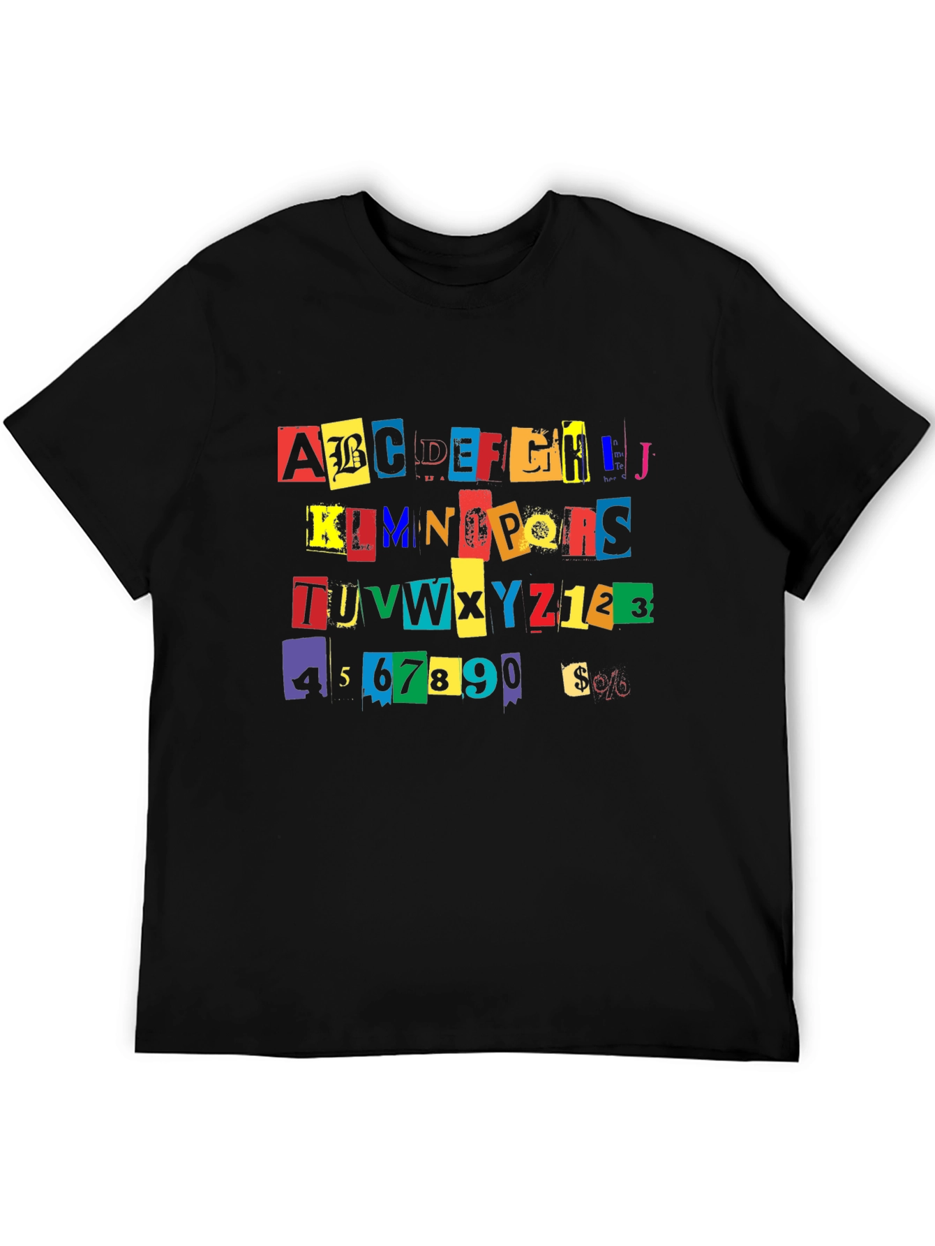 Alphabet Numbers Colorful Ransom Note Style Mens Black T-Shirt