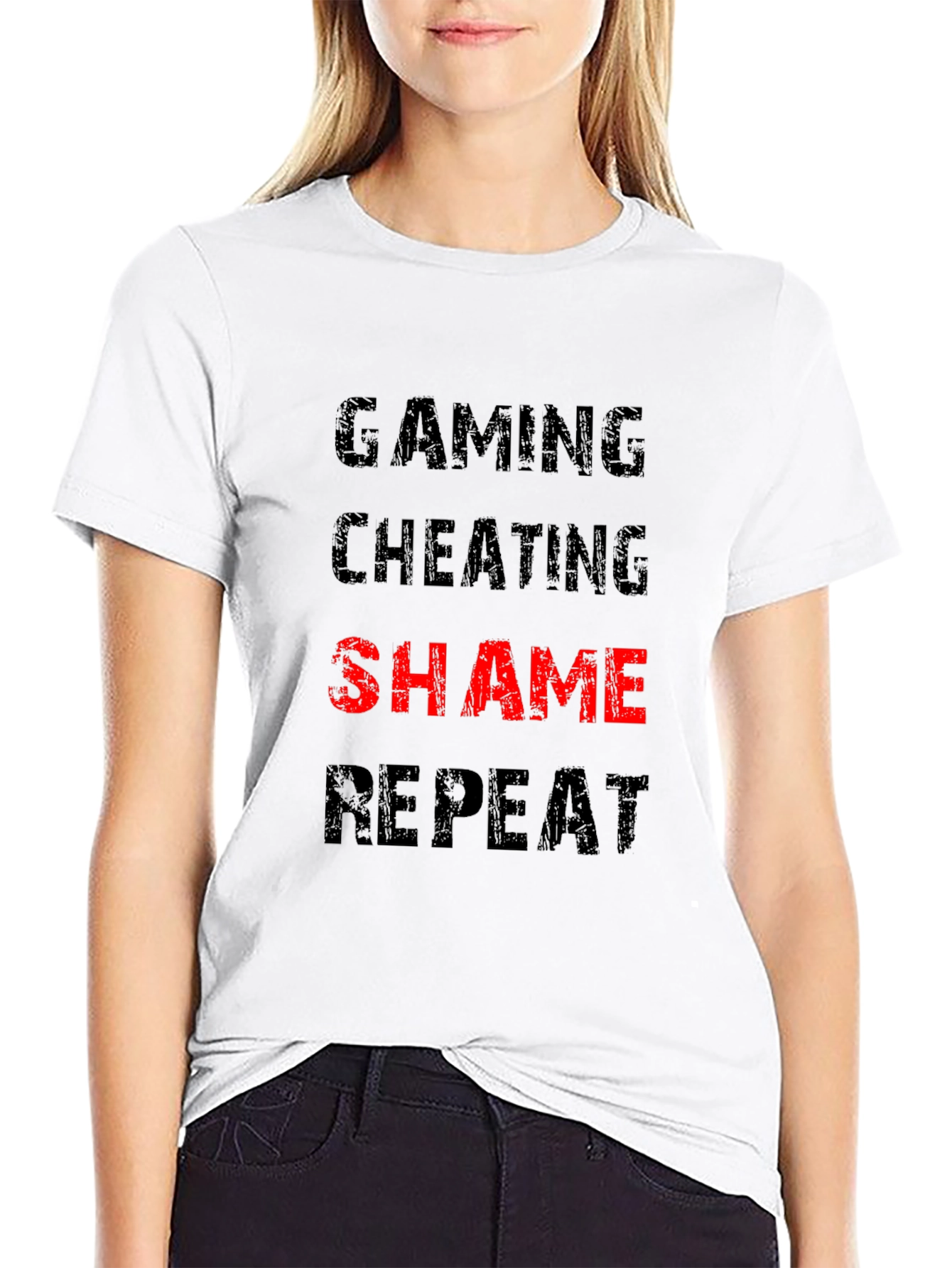 Gaming Cheating Shame Repeat Black T-Shirt
