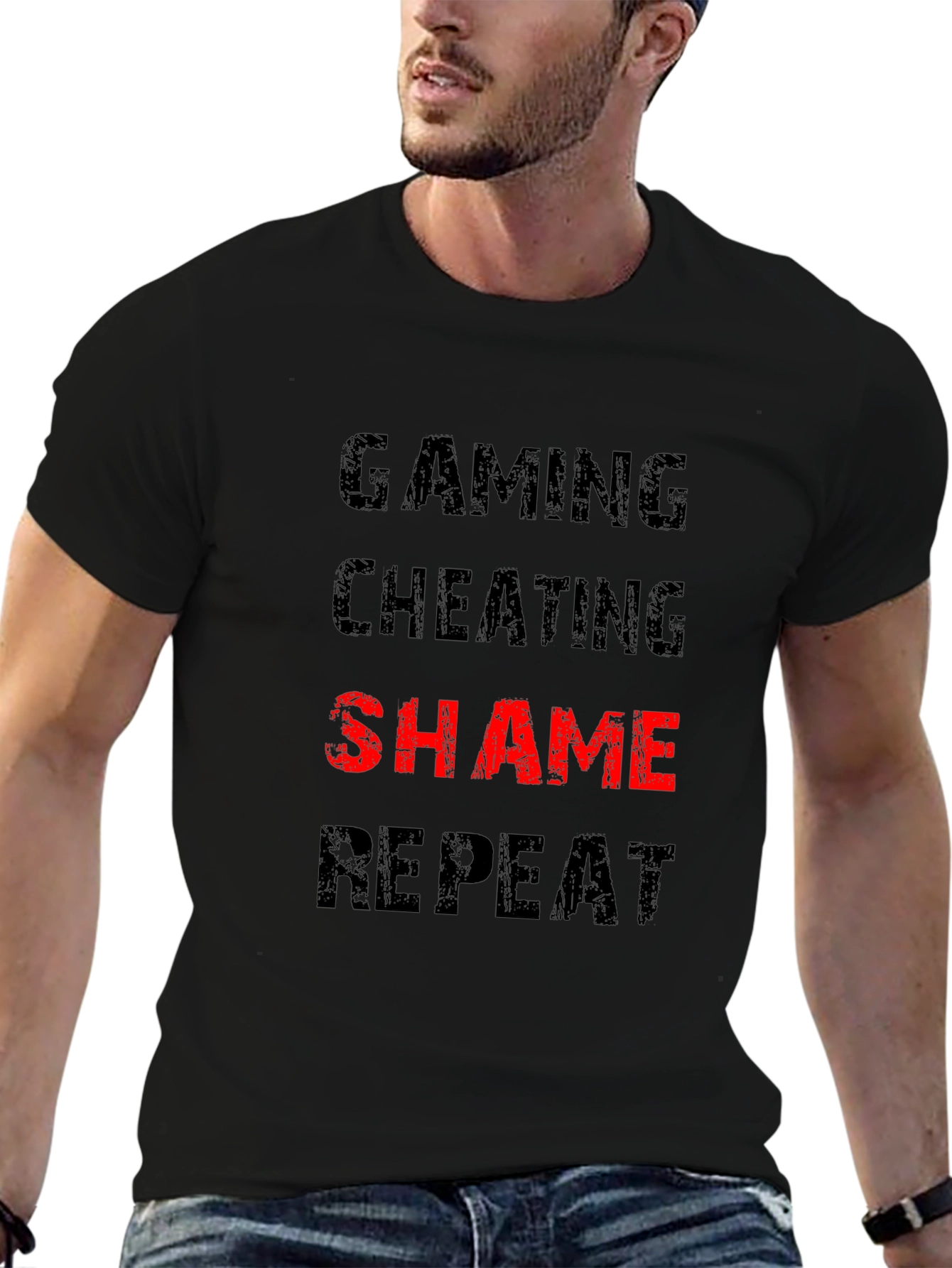Gaming Cheating Shame Repeat Black T-Shirt