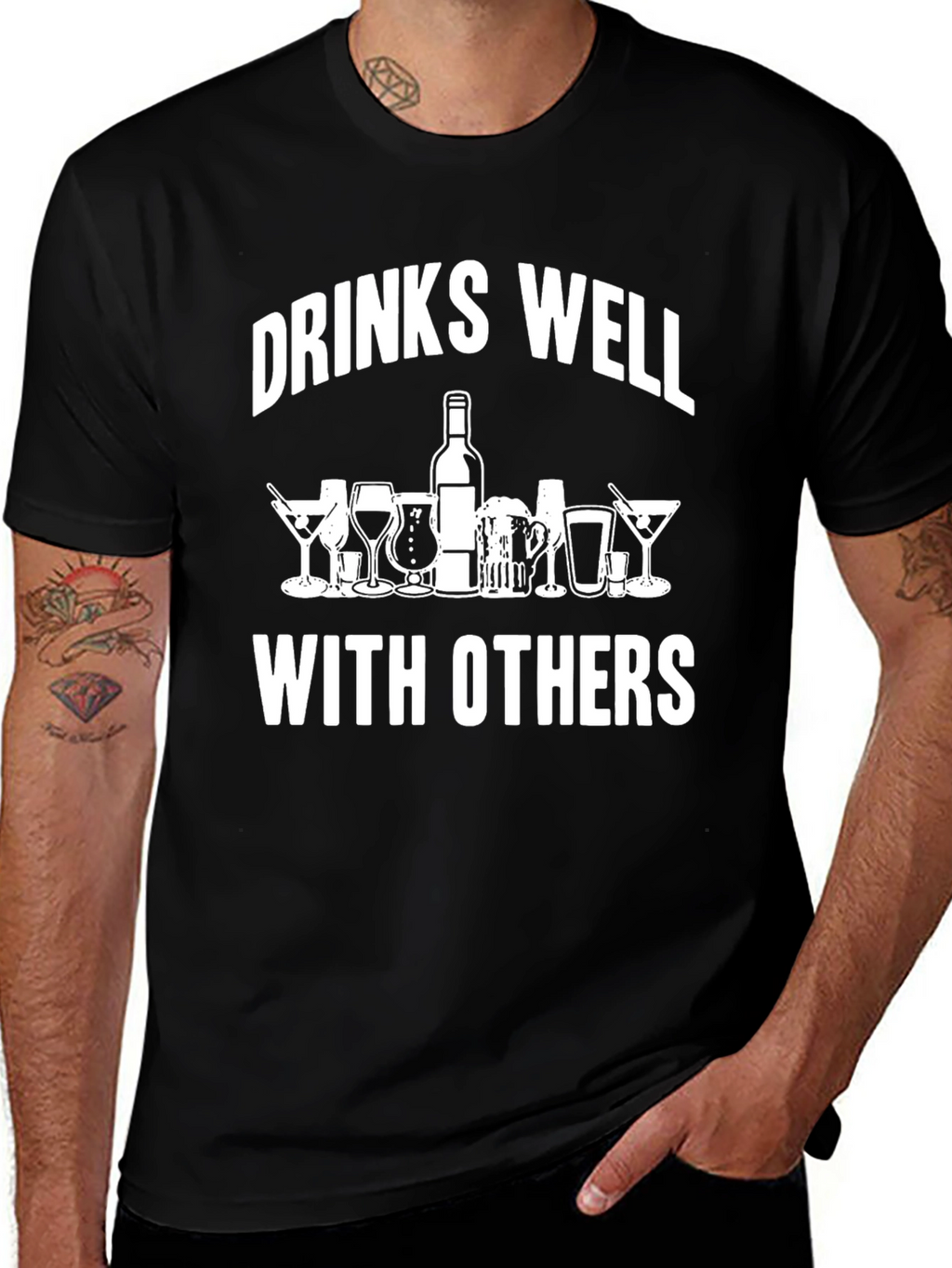 Drinks Well With Others Funny Drinking T-Shirt