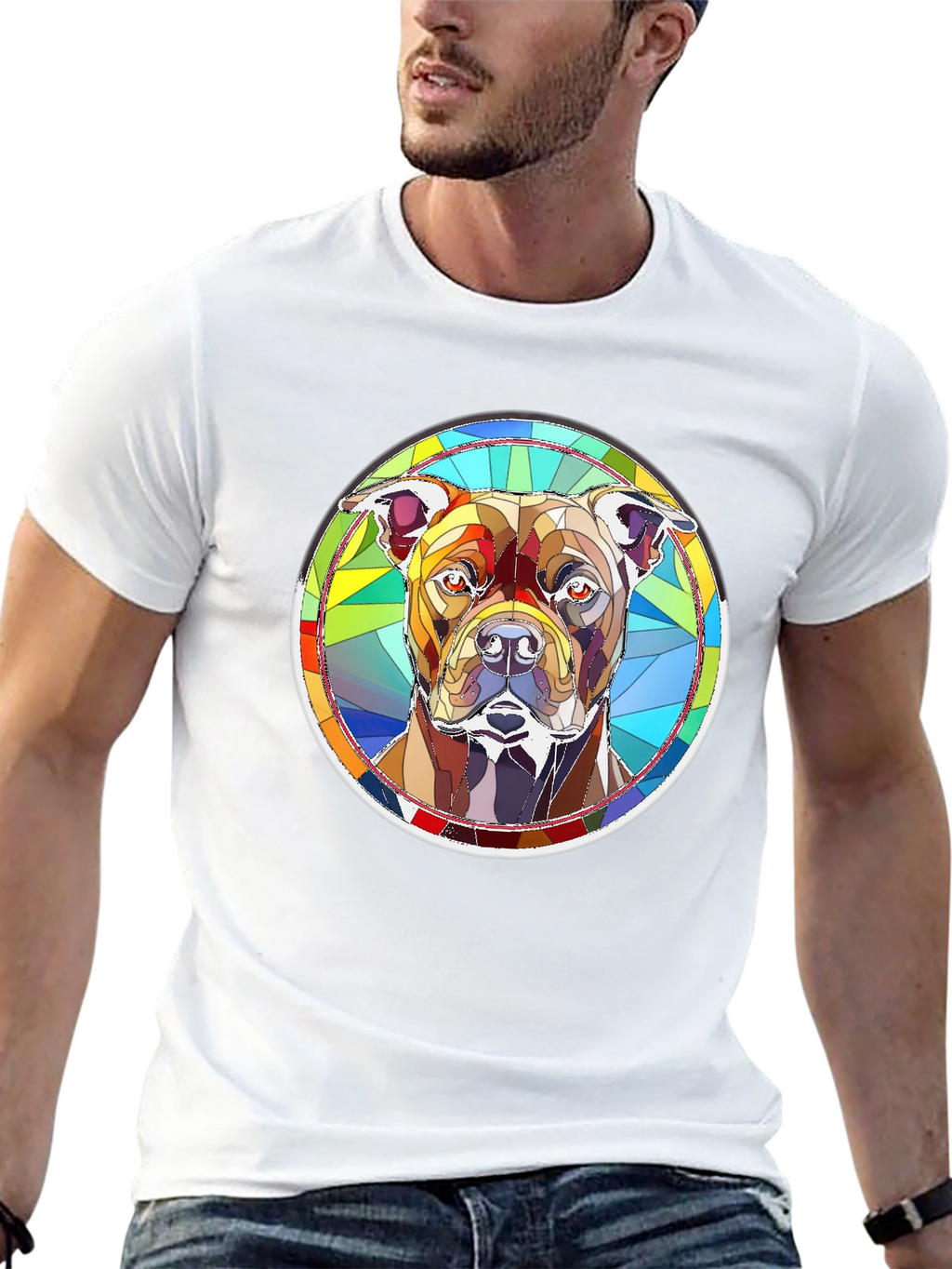Stained Glass Dog Graphic T-Shirt