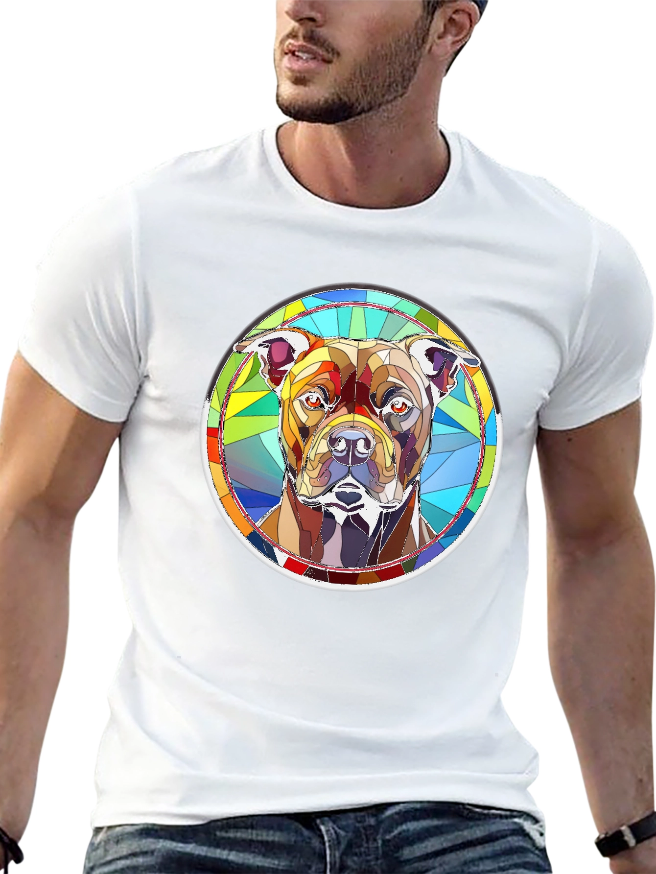 Stained Glass Dog Graphic T-Shirt