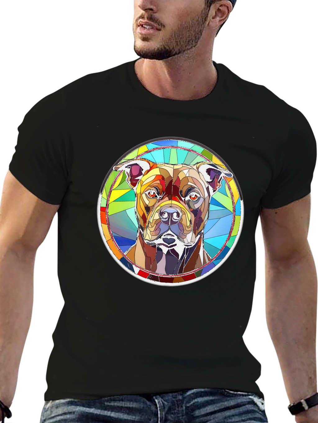 Stained Glass Dog Graphic T-Shirt