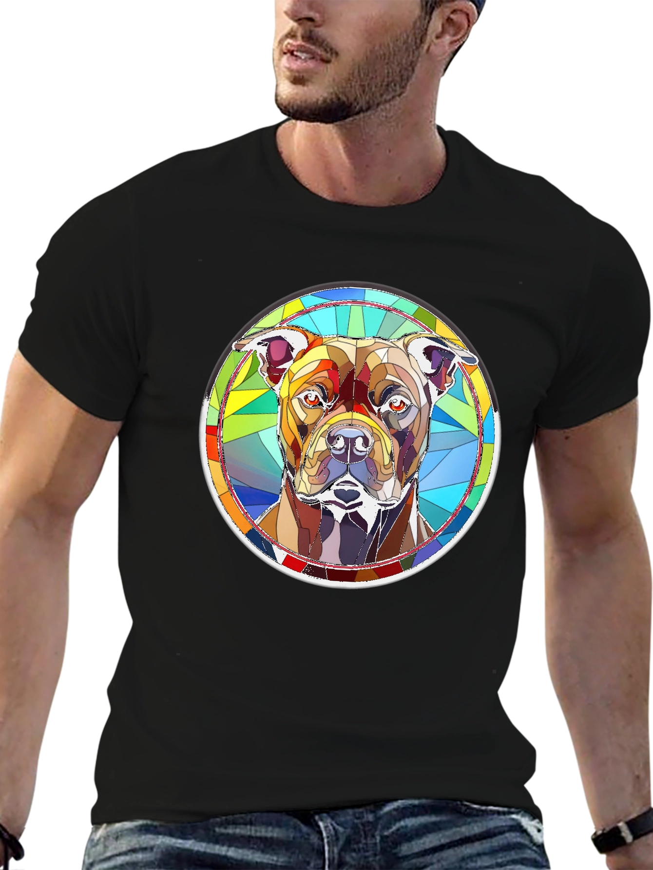 Stained Glass Dog Graphic T-Shirt