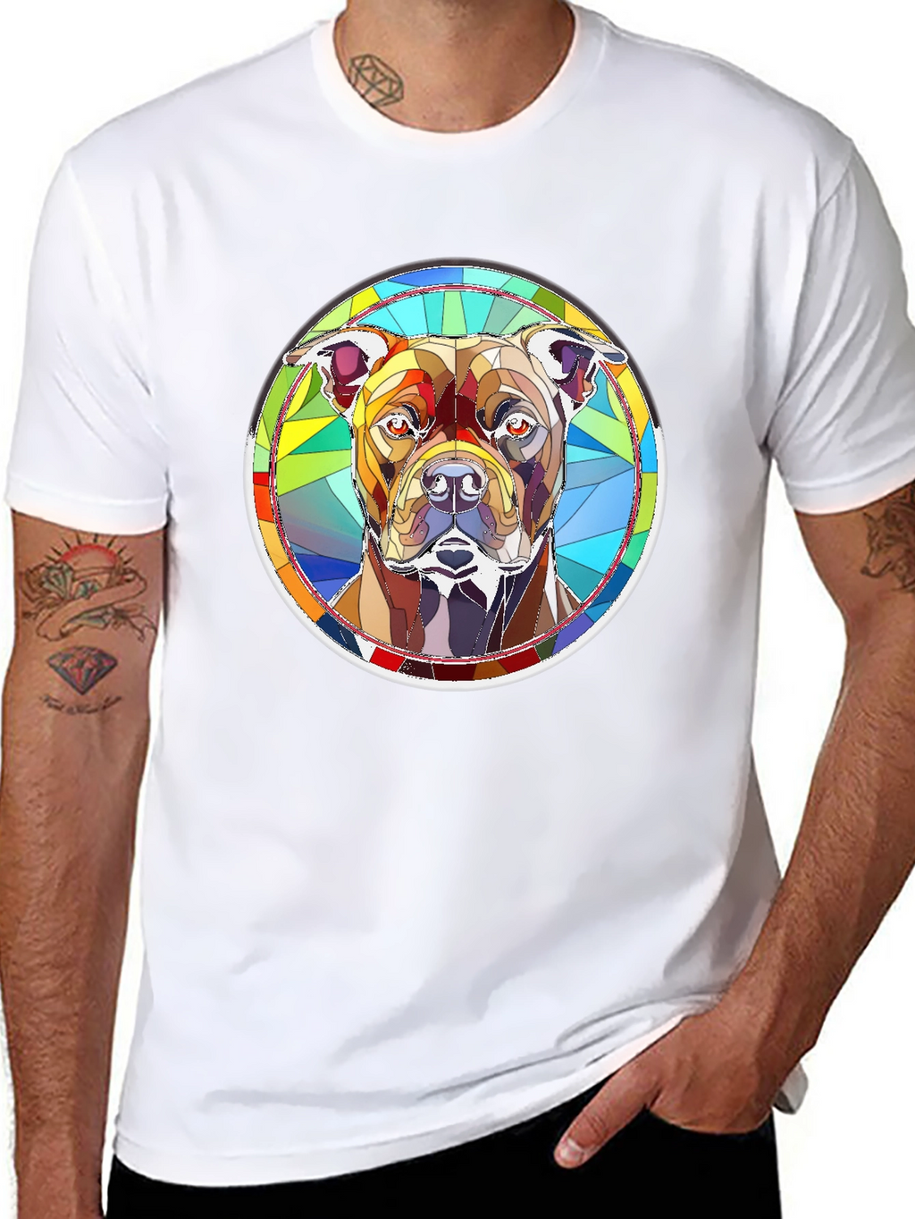 Stained Glass Dog Graphic T-Shirt