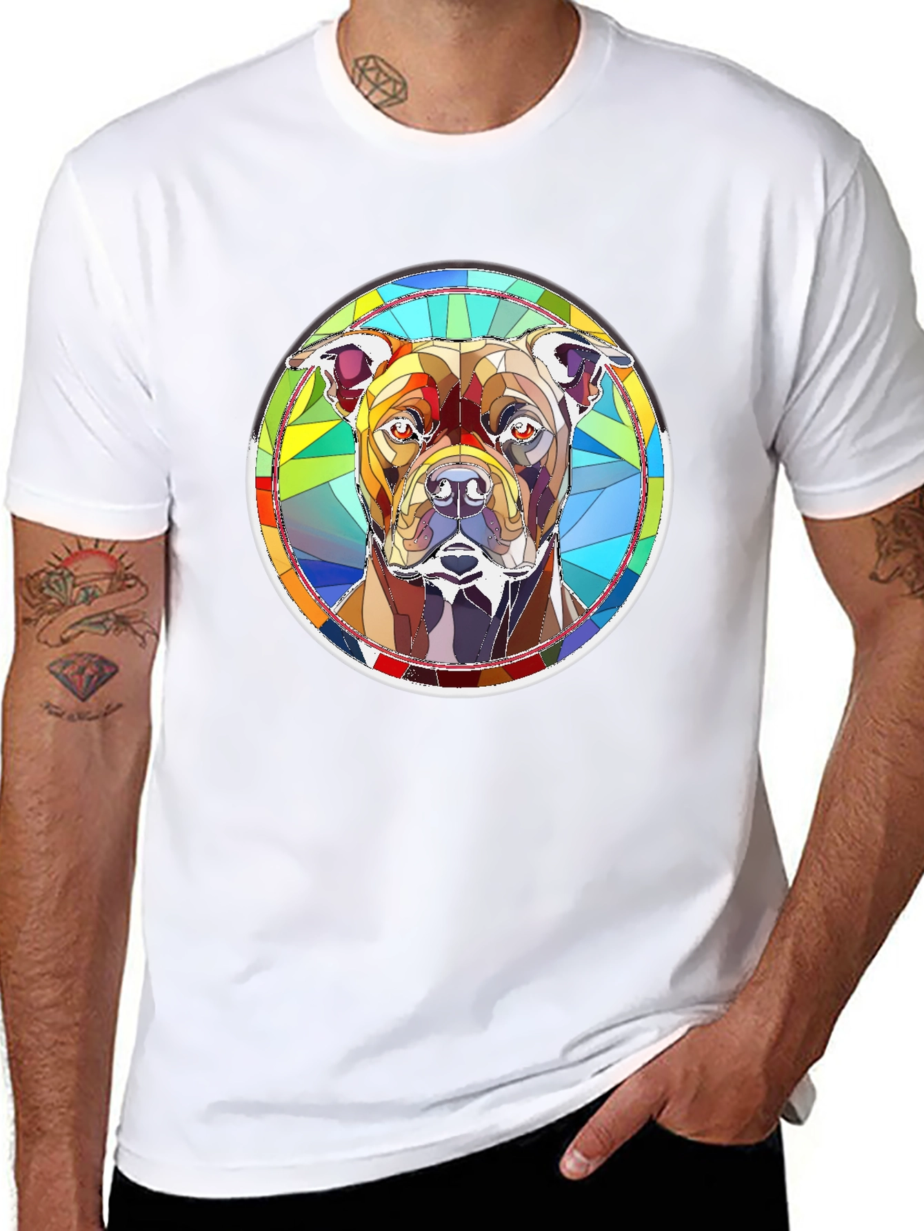 Stained Glass Dog Graphic T-Shirt