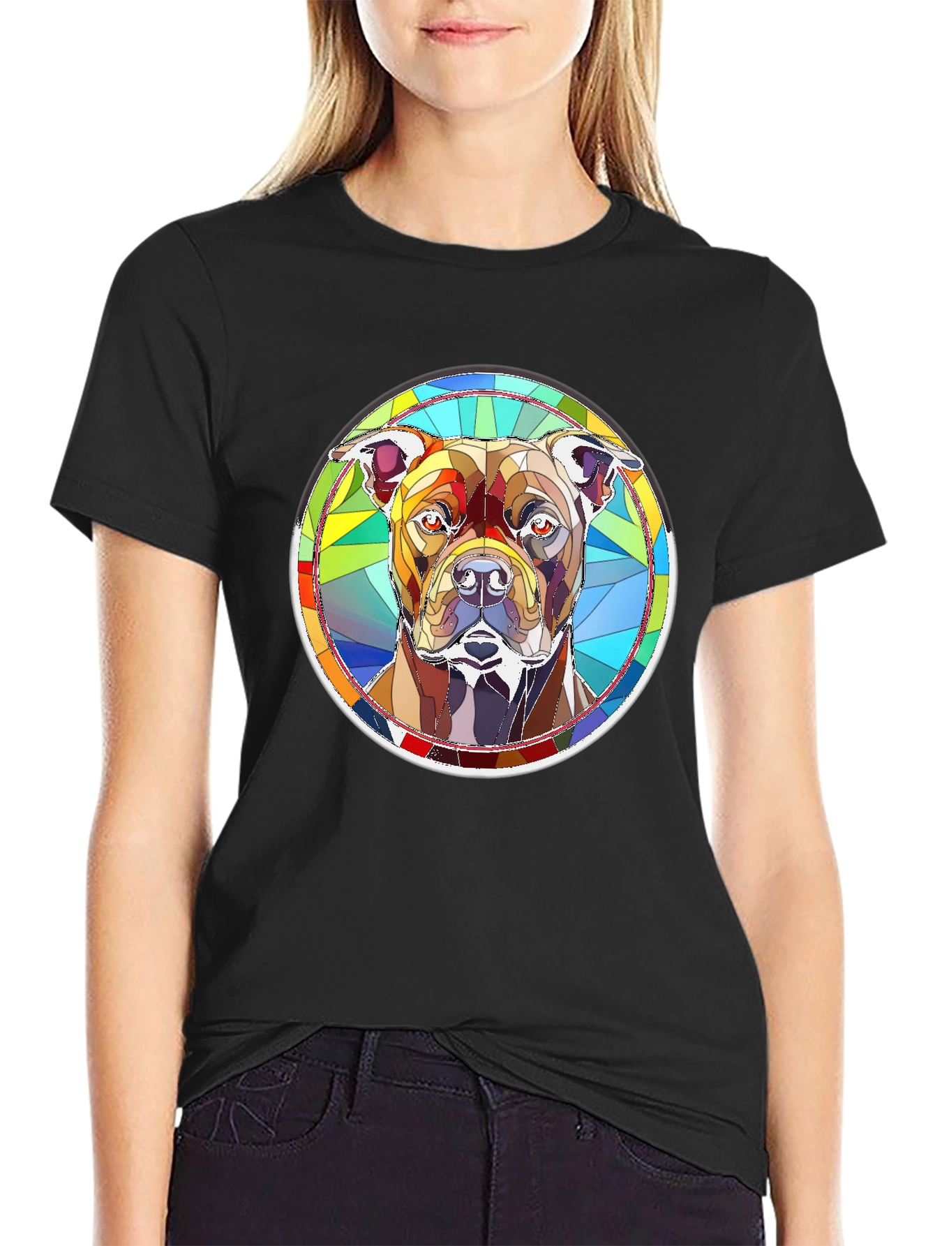 Stained Glass Dog Graphic T-Shirt
