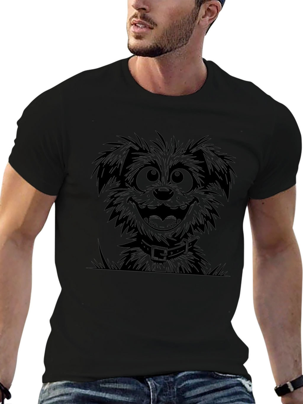 Cartoon Dog Black T-Shirt