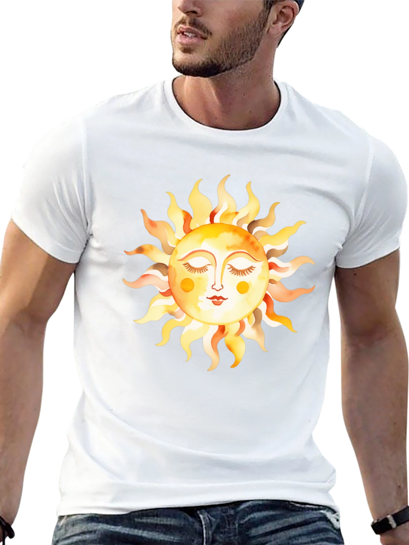 Boho Sun Graphic Tee - Soft Black Cotton T-Shirt