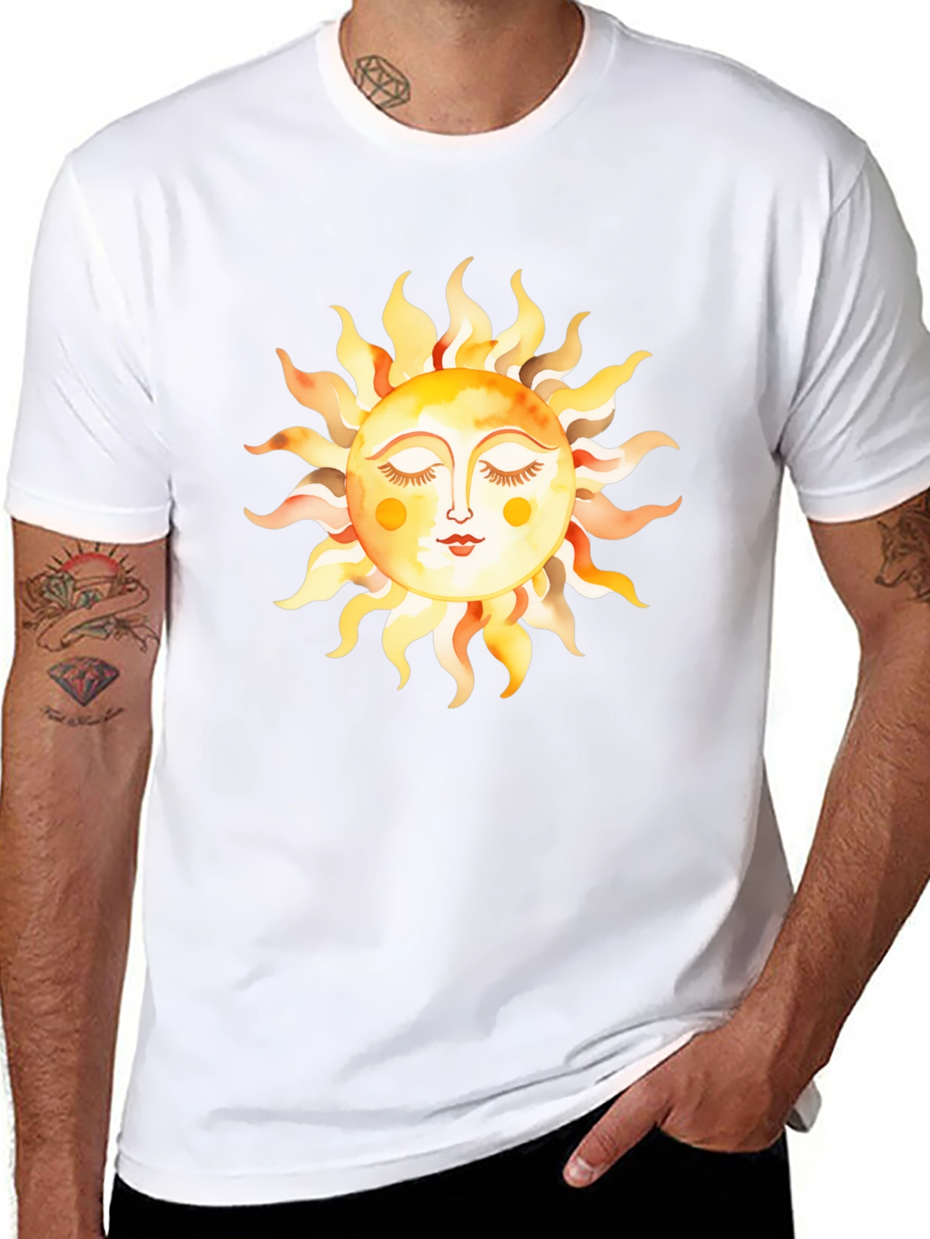 Boho Sun Graphic Tee - Soft Black Cotton T-Shirt