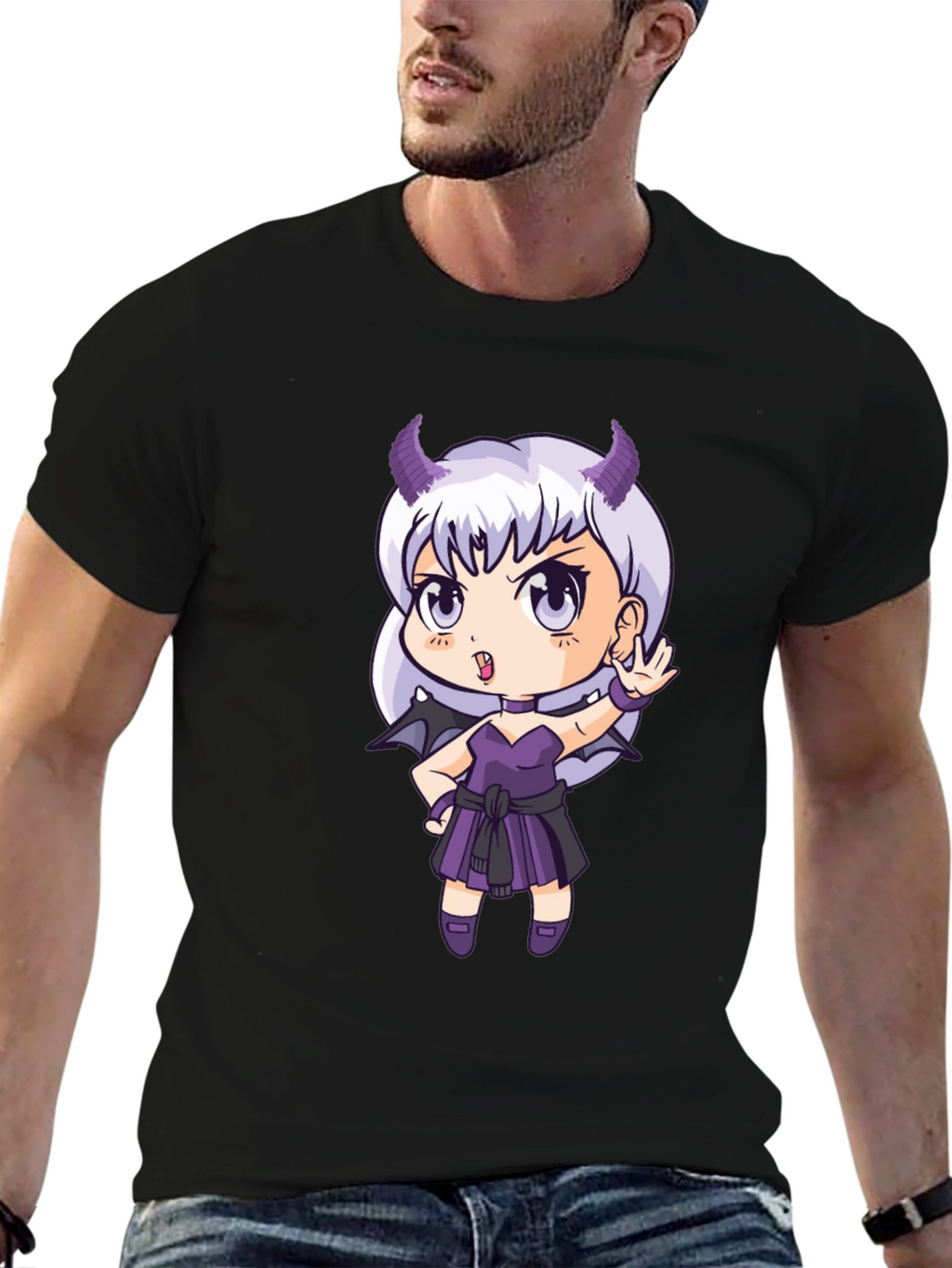 Anime Devil Girl T-Shirt - Black Cotton Tee