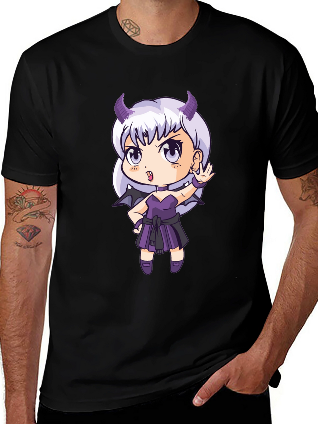 Anime Devil Girl T-Shirt - Black Cotton Tee