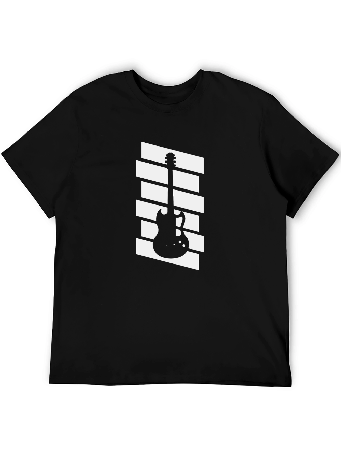 Guitar Graphic Tee - Black Cotton Casual Shirt