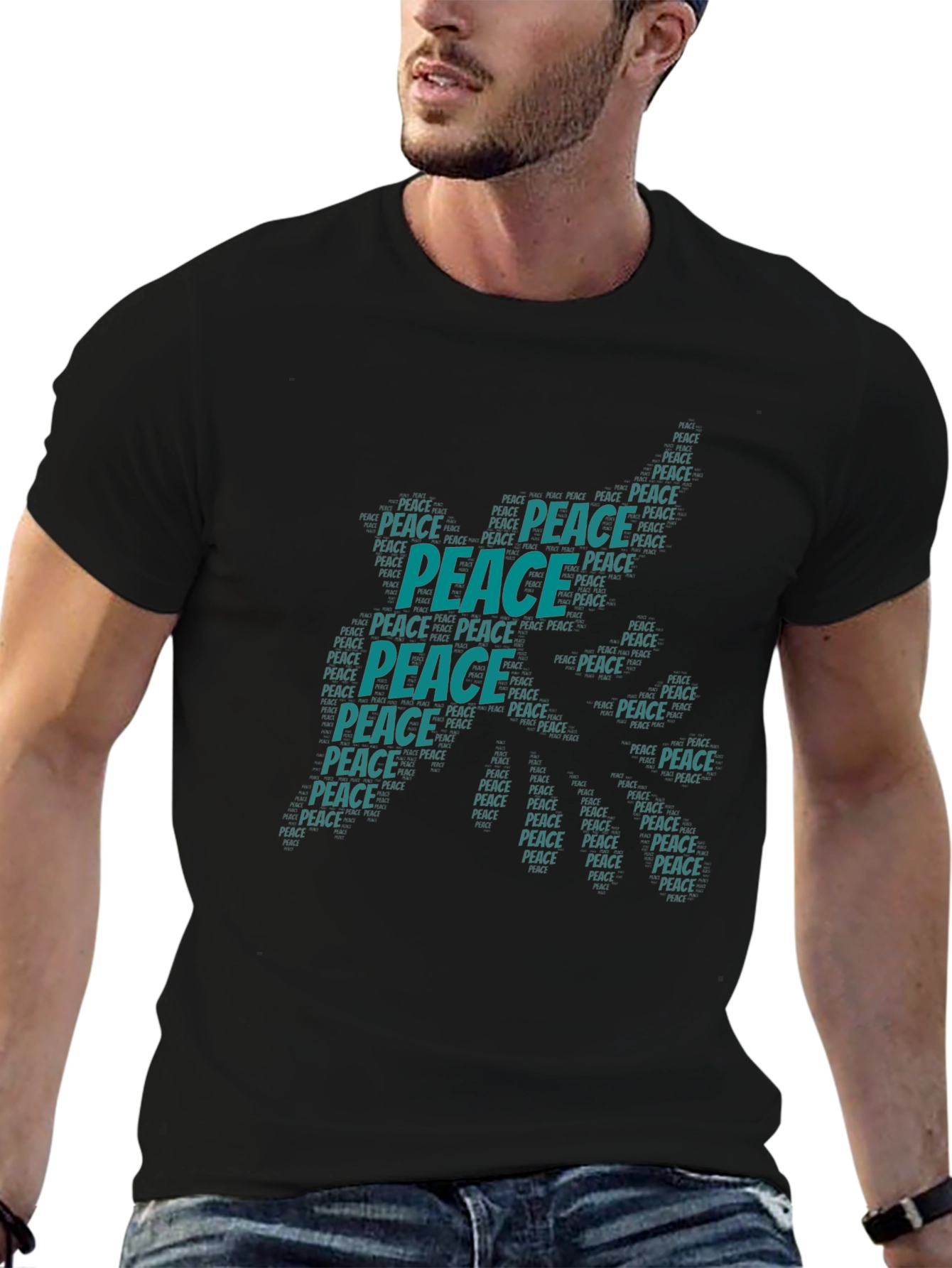 Peace Word Art Graphic T-Shirt - Black
