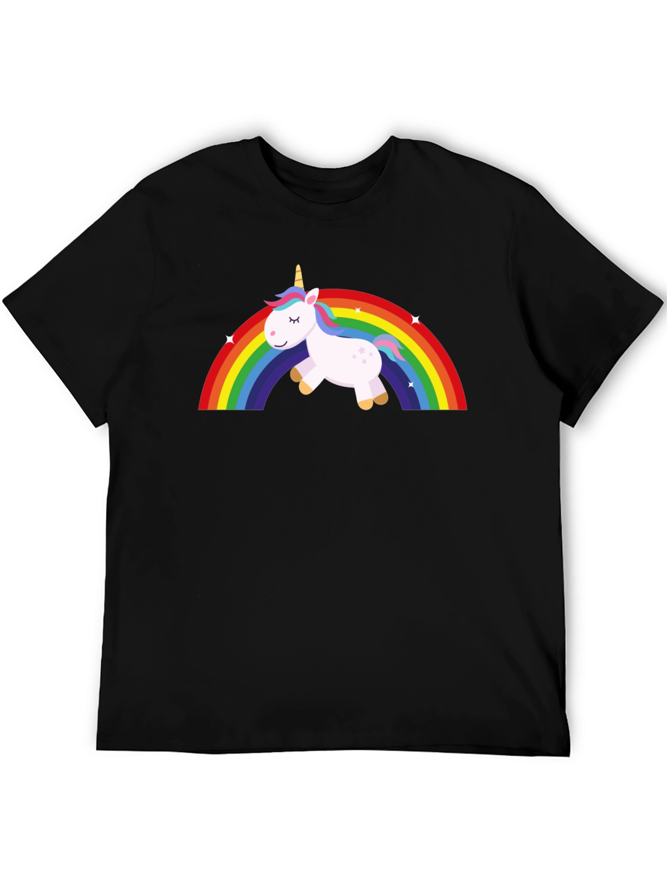 Unicorn Rainbow Graphic Tee - Black Cotton T-Shirt