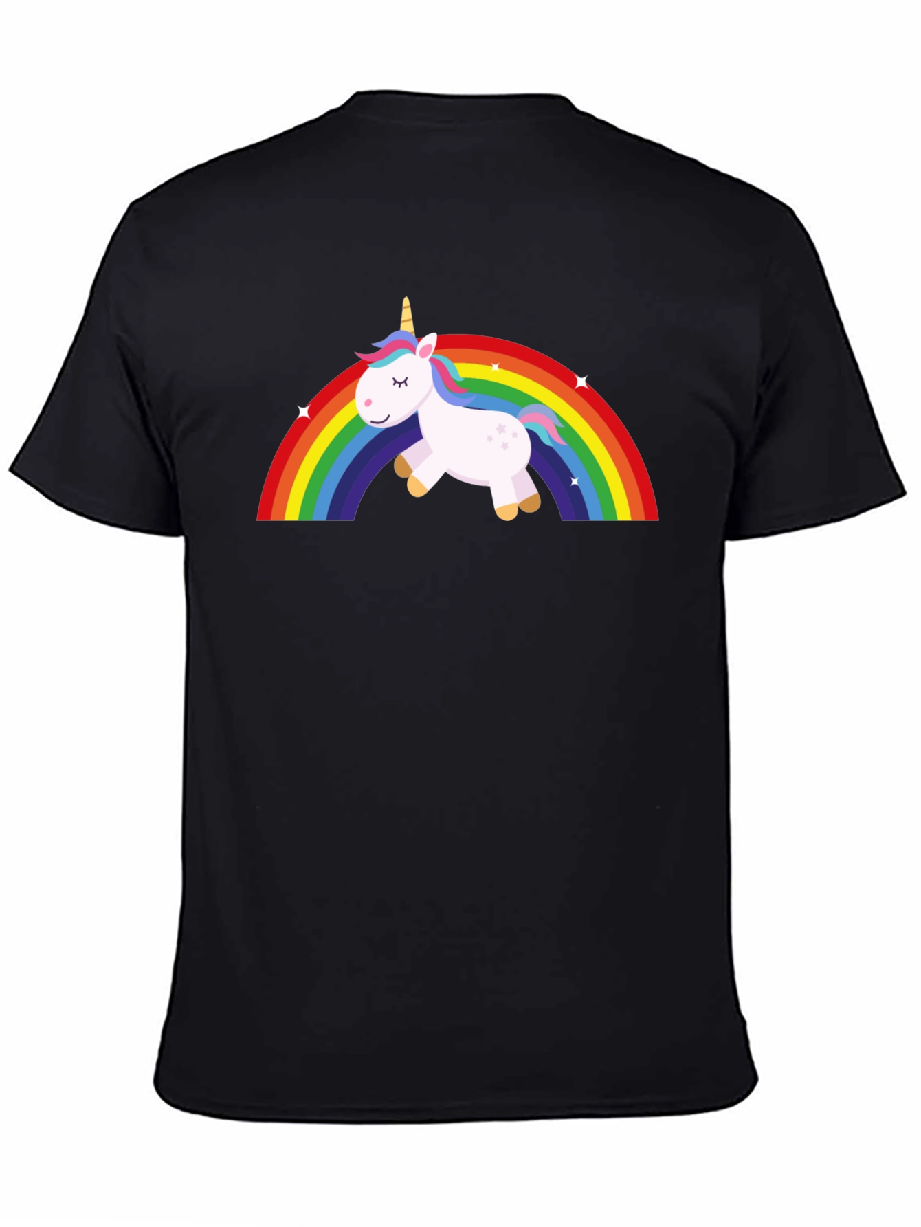 Unicorn Rainbow Graphic Tee - Black Cotton T-Shirt