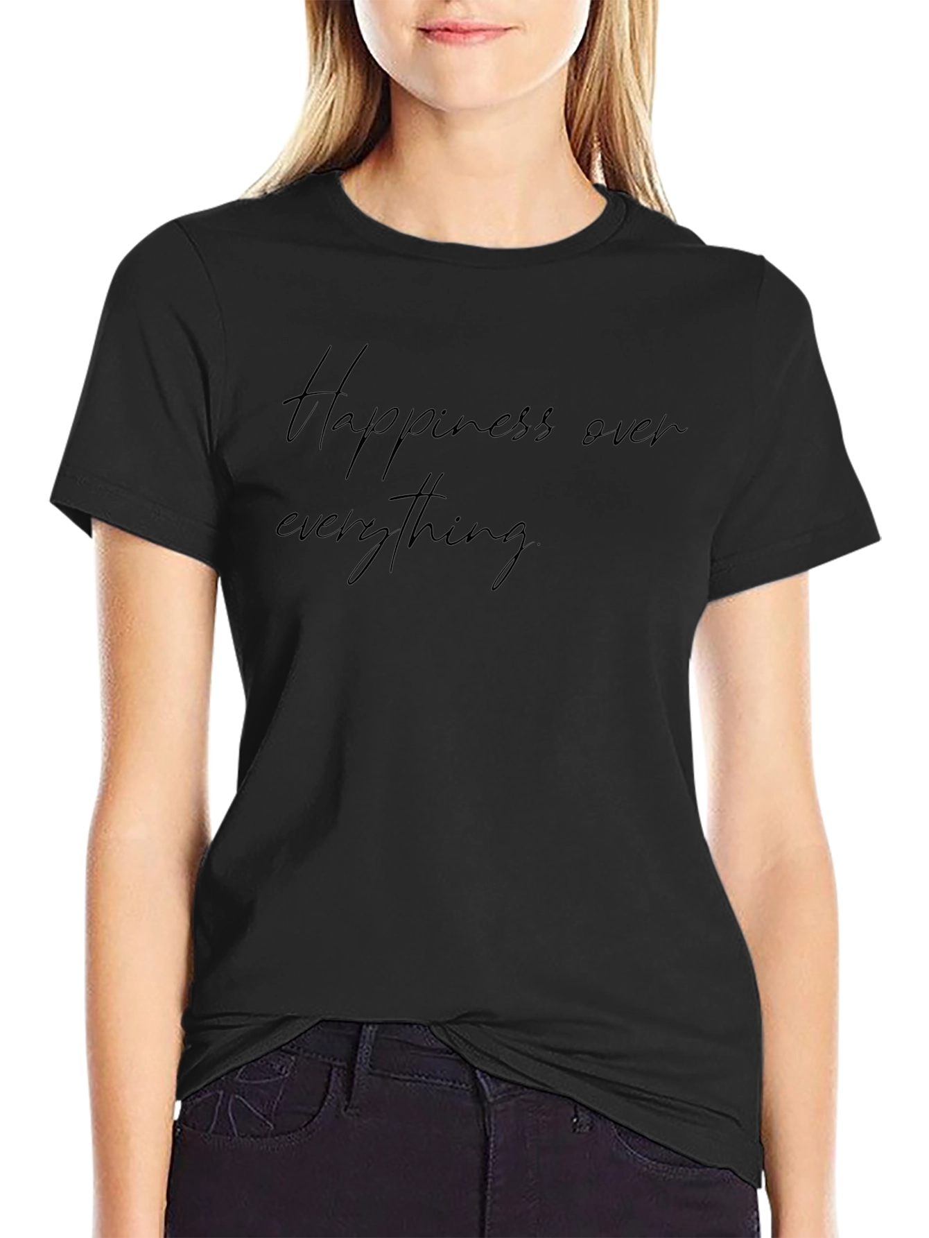 Happiness Over Everything Black Graphic Tee