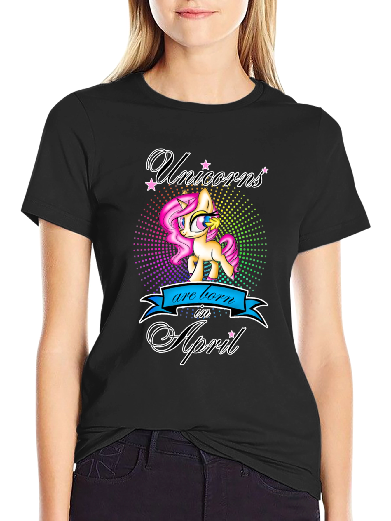 Unicorns Born in April Black T-Shirt