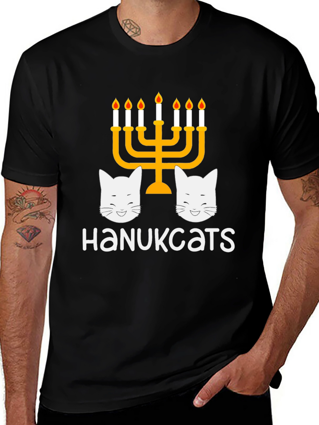 Hanukkah Cats Menorah Graphic T-Shirt