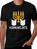 Hanukkah Cats Menorah Graphic T-Shirt