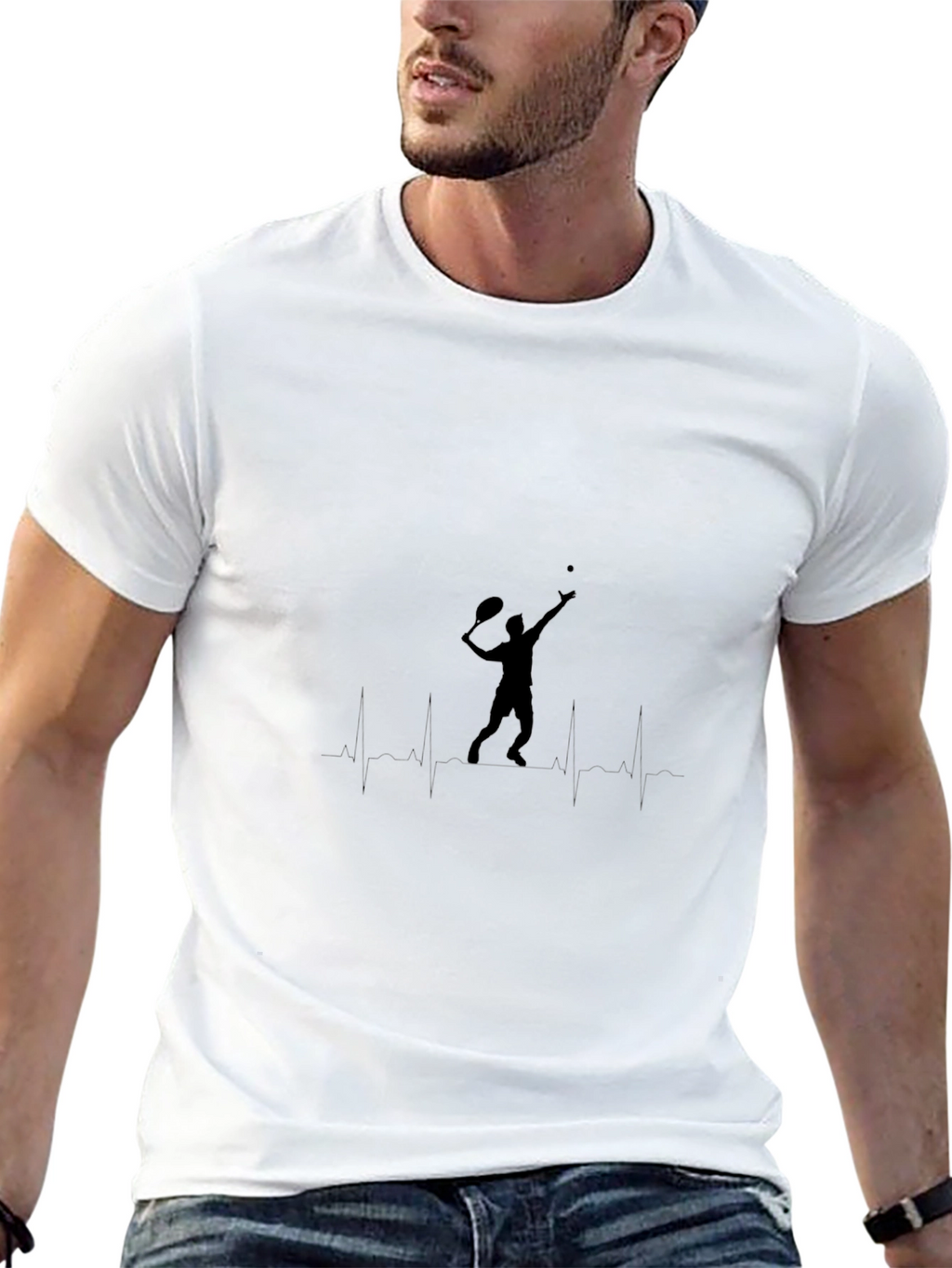 Tennis Heartbeat Graphic Black T-Shirt