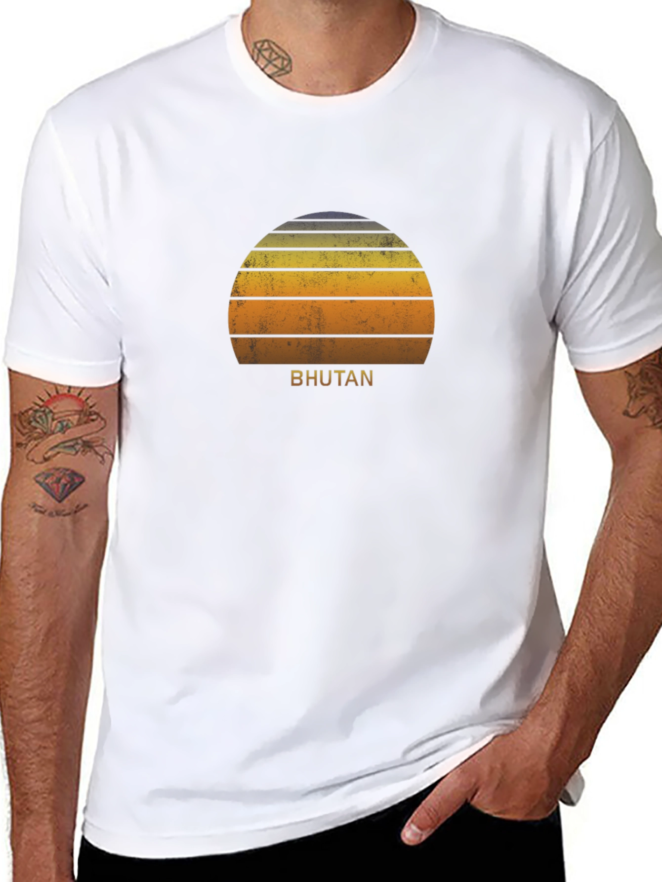 Bhutan Sunset Graphic Tee - Retro Style Black T-Shirt