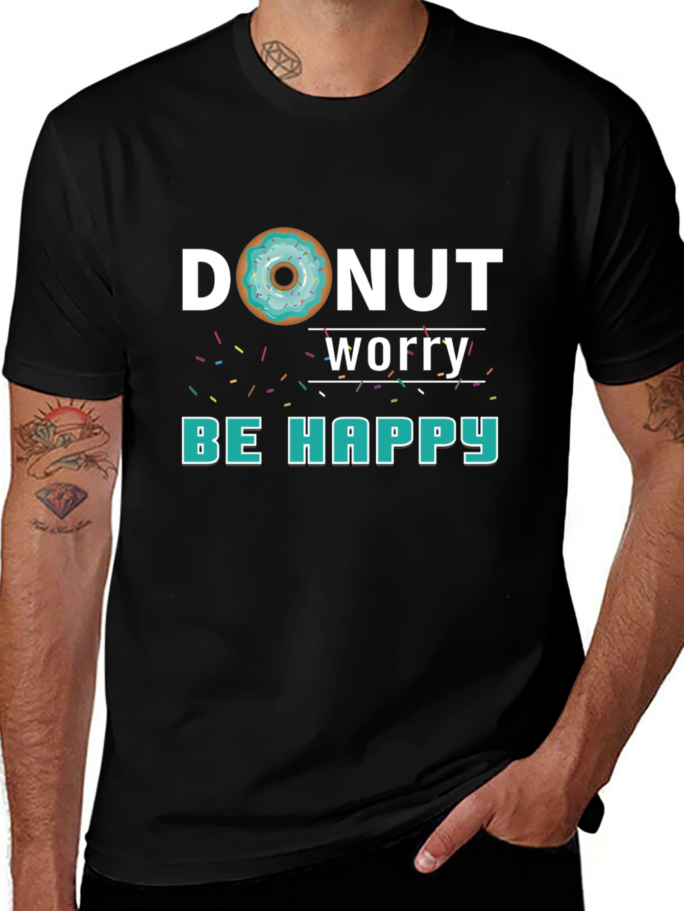 Donut Worry Be Happy Black Graphic Tee