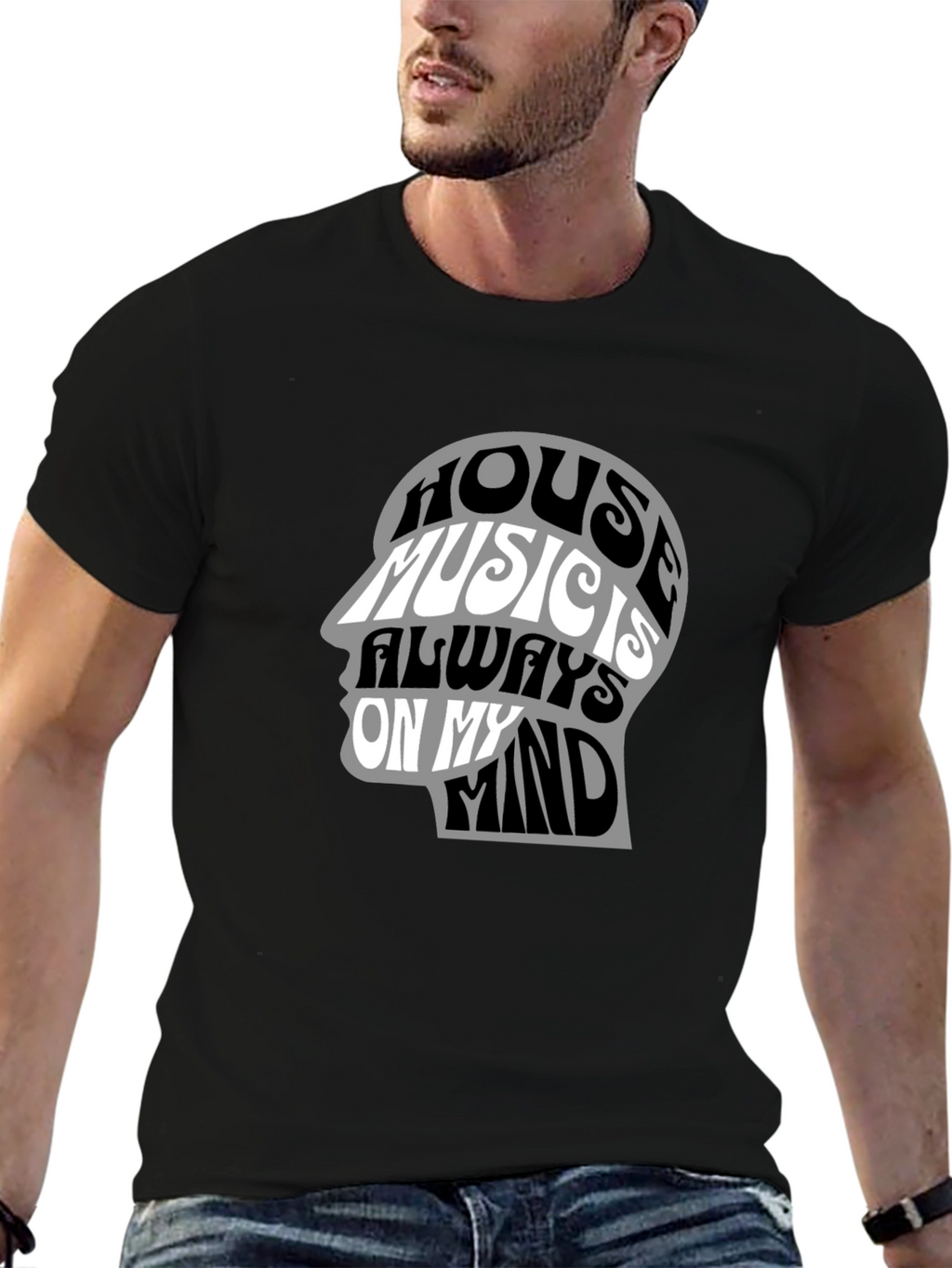 House Music Mind Graphic Tee - Black Cotton