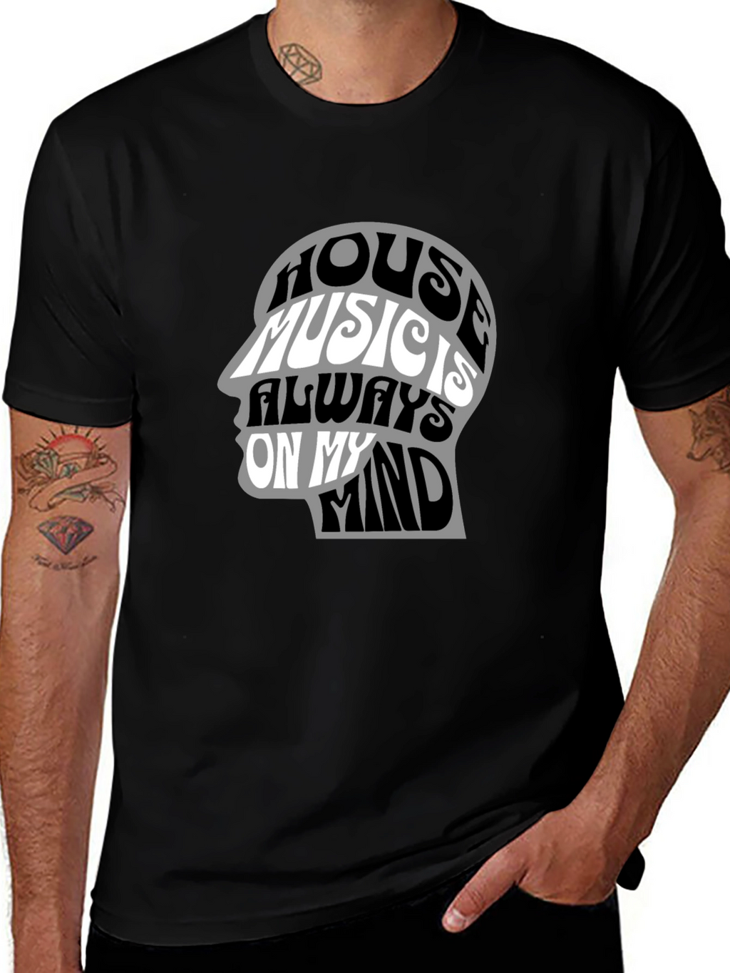 House Music Mind Graphic Tee - Black Cotton