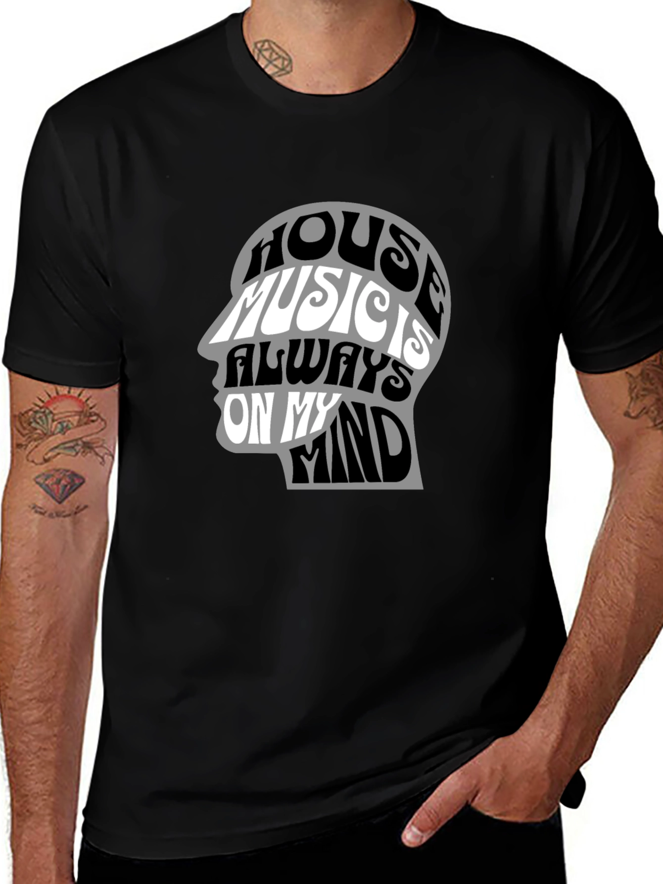 House Music Mind Graphic Tee - Black Cotton