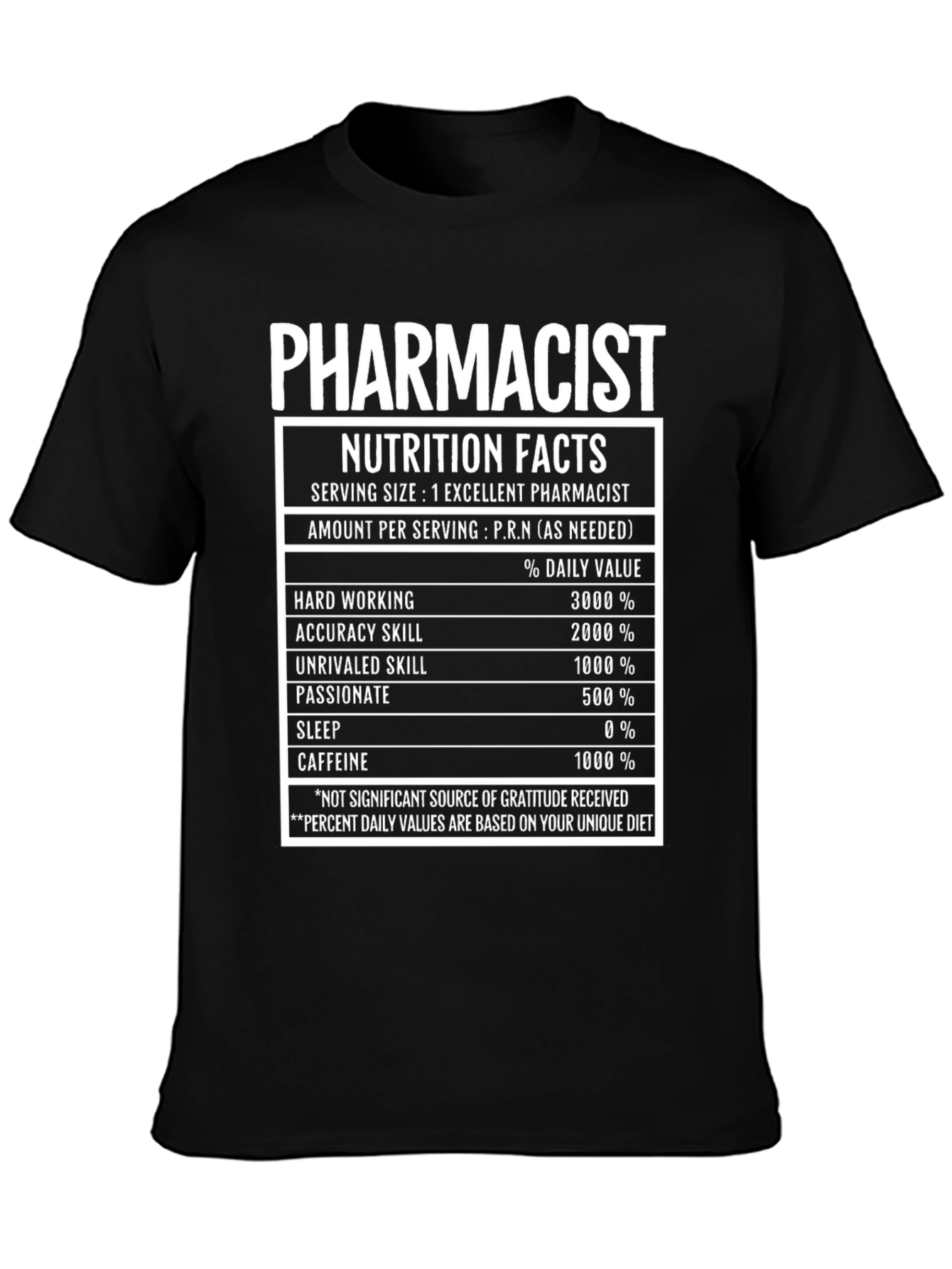 Pharmacist Nutrition Facts T-Shirt Funny Pharmacy Tee