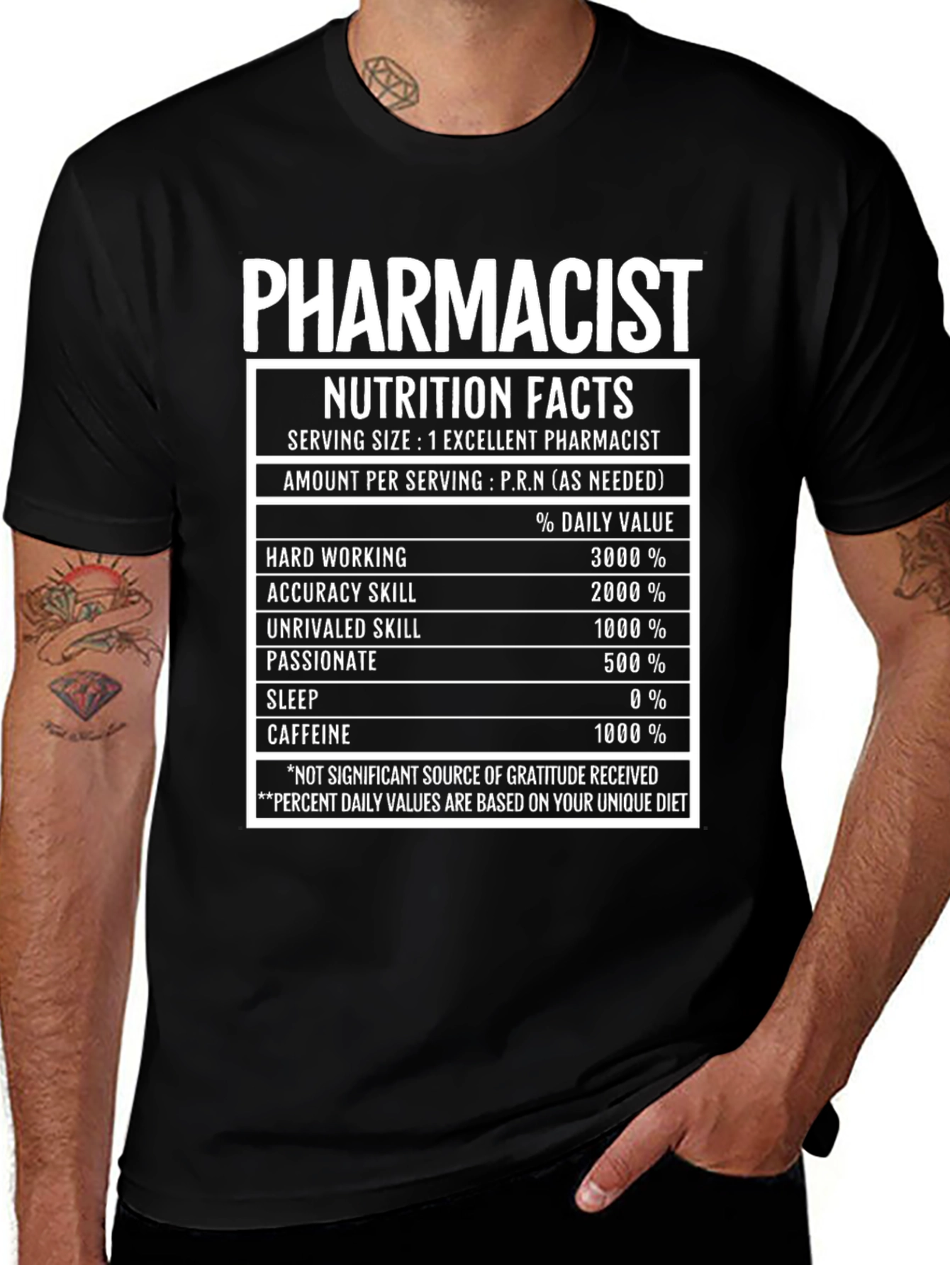 Pharmacist Nutrition Facts T-Shirt Funny Pharmacy Tee