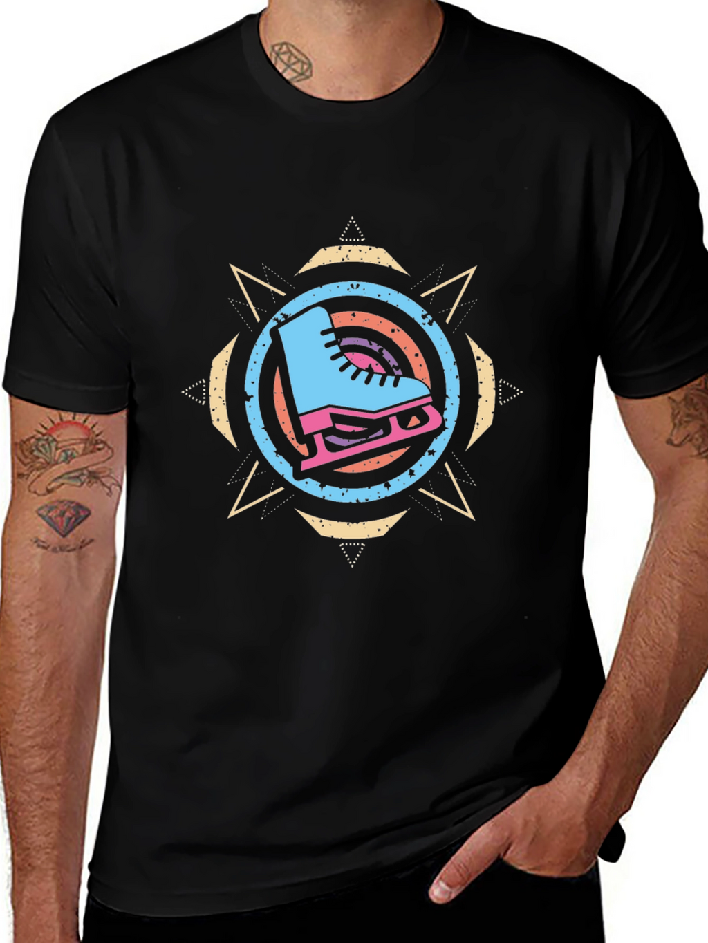 Ice Skate Graphic Tee - Retro Style Black T-Shirt
