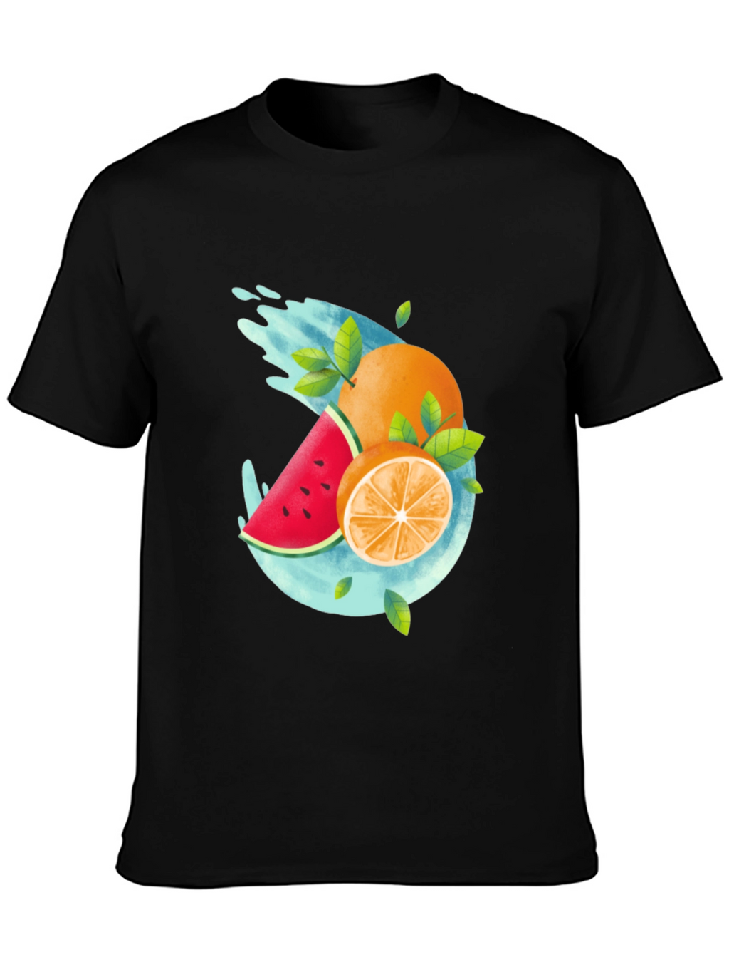 Summer Fruit Splash Graphic Tee - Black Casual T-Shirt