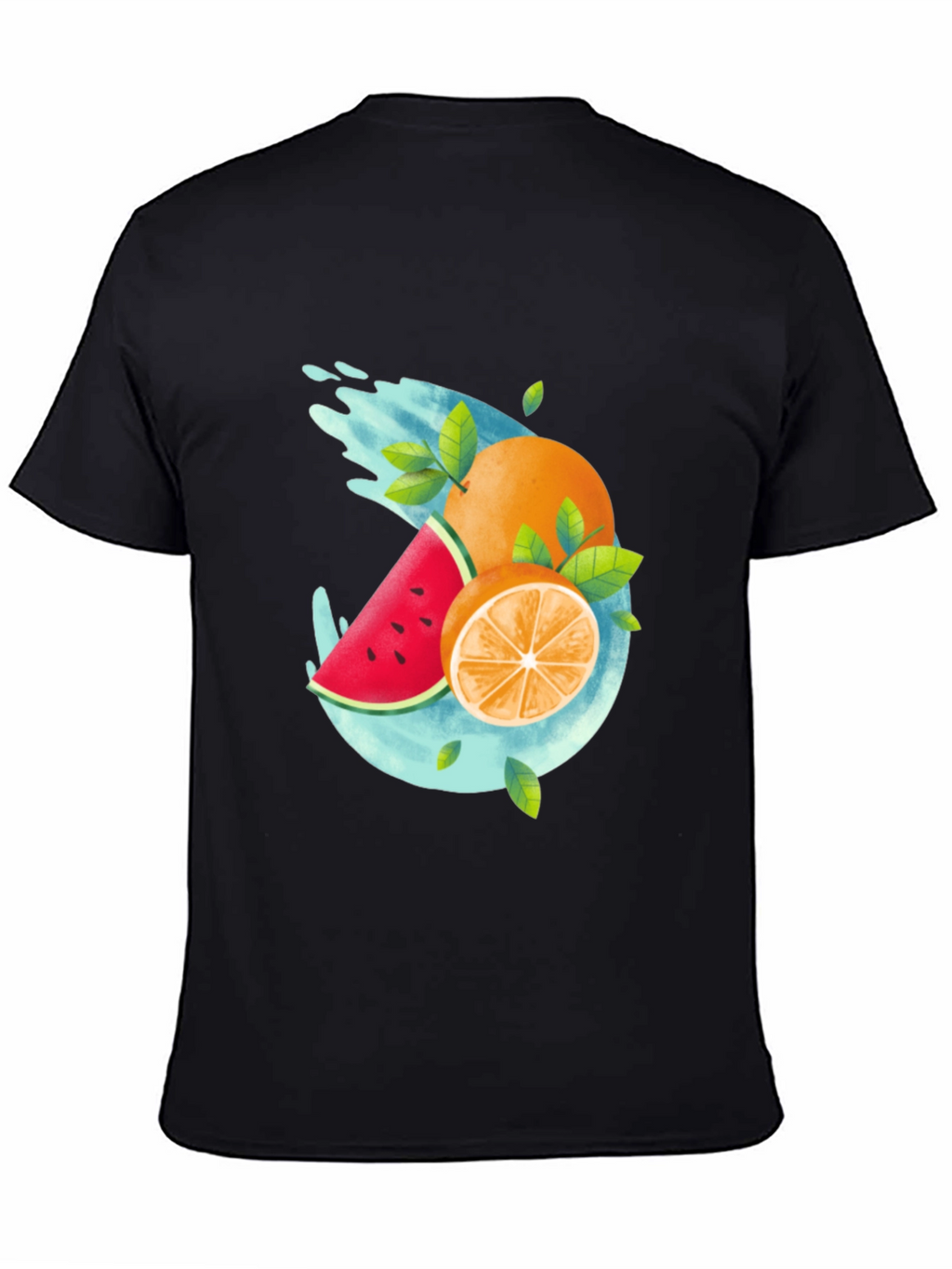 Summer Fruit Splash Graphic Tee - Black Casual T-Shirt