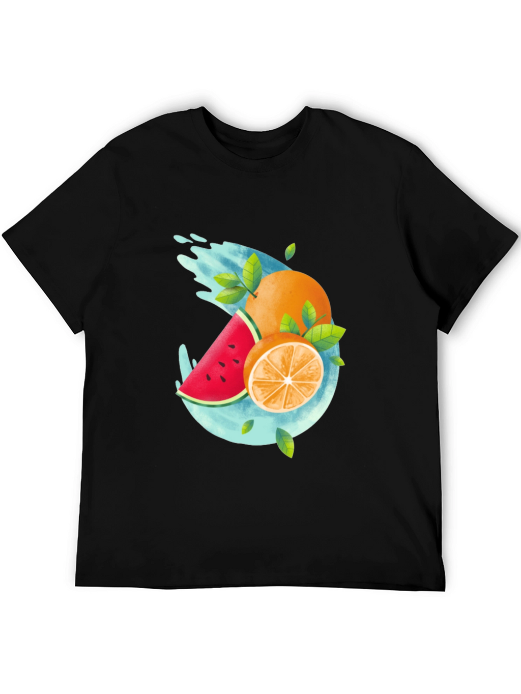 Summer Fruit Splash Graphic Tee - Black Casual T-Shirt