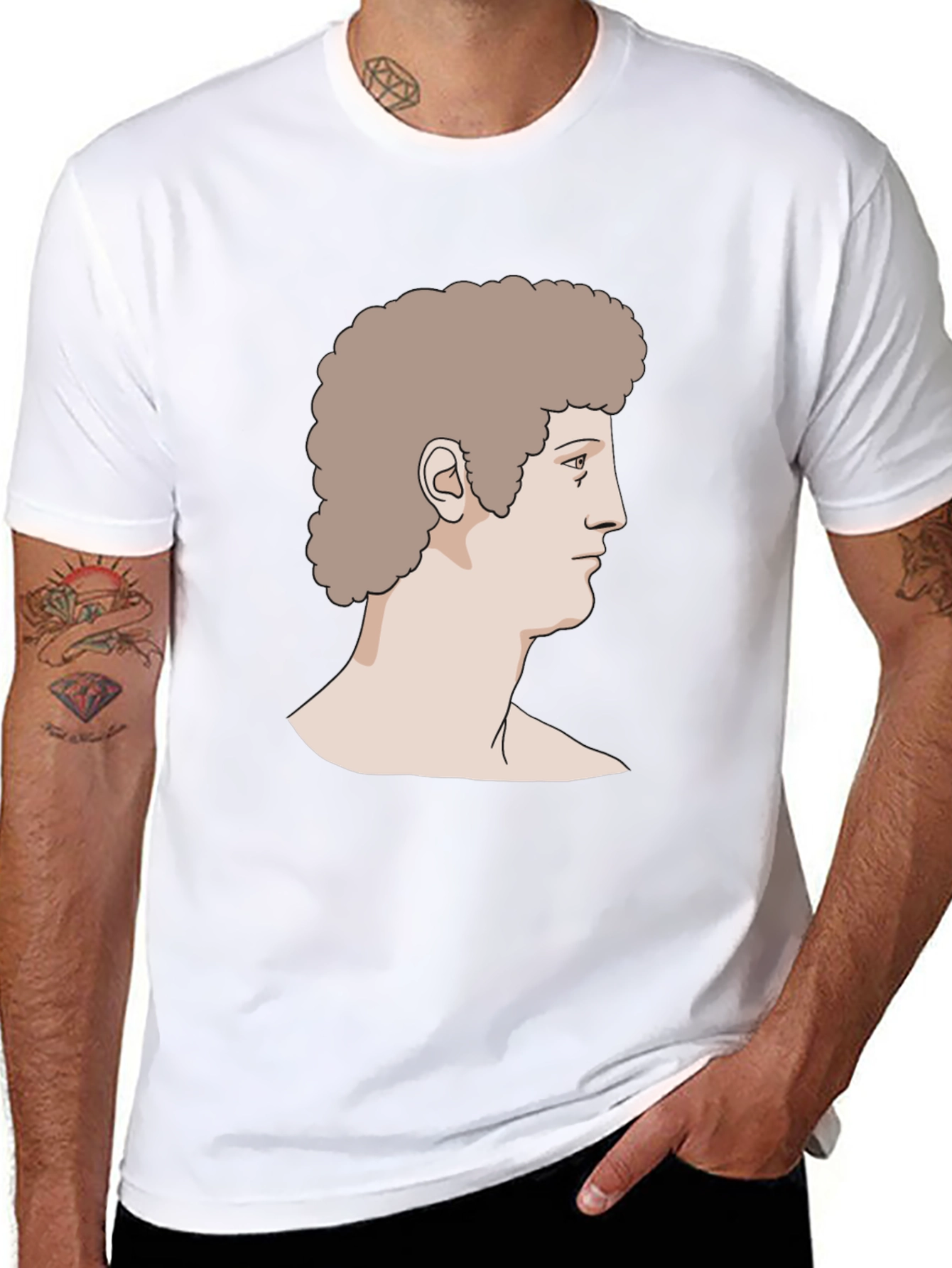 Retro Bust Graphic Print Black T-Shirt