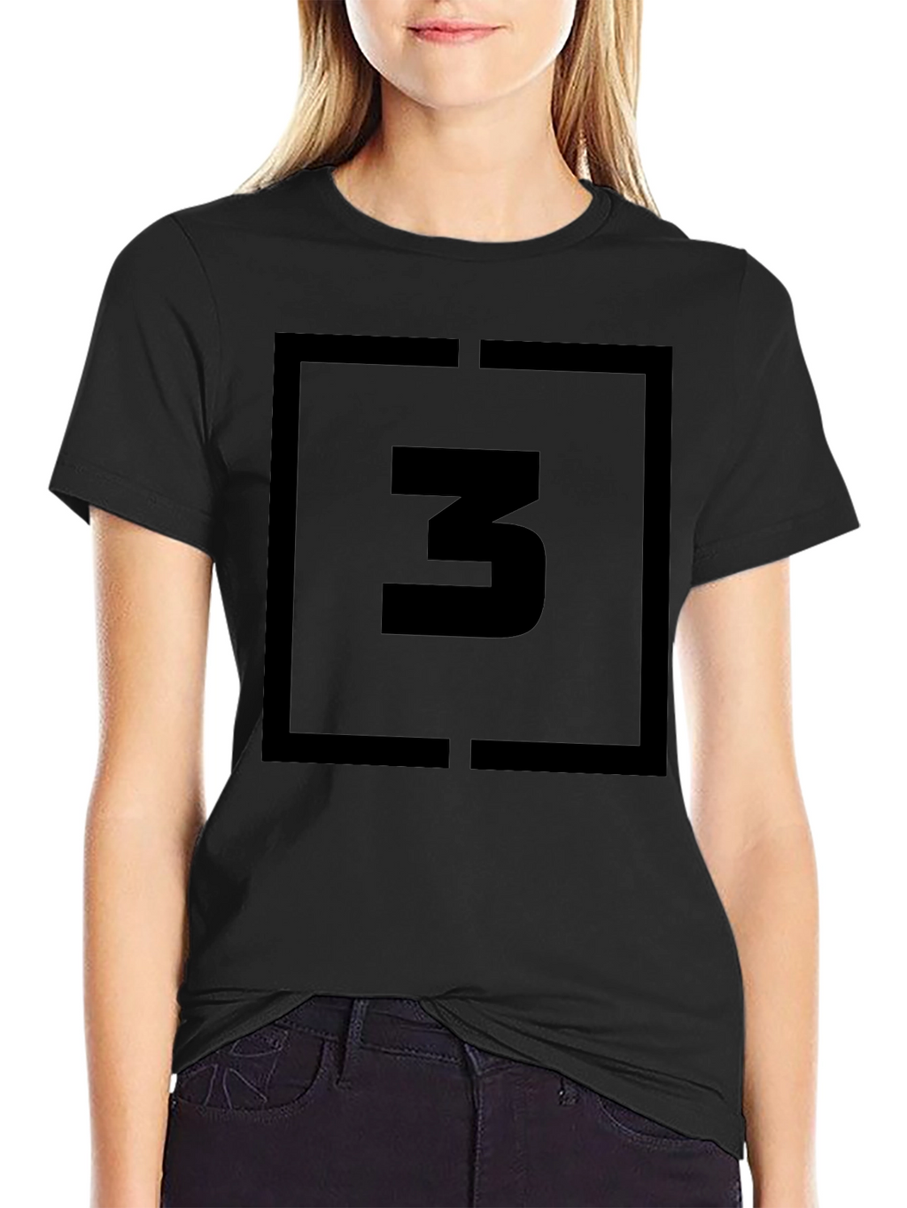 Black T-Shirt with Bold Number 3 Graphic