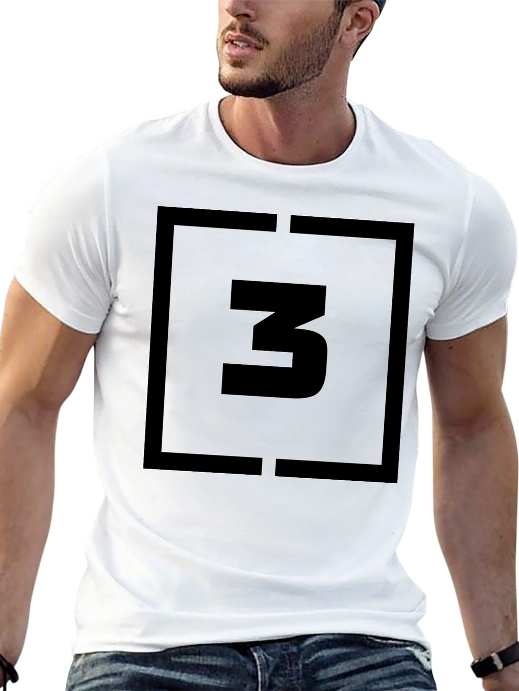 Black T-Shirt with Bold Number 3 Graphic