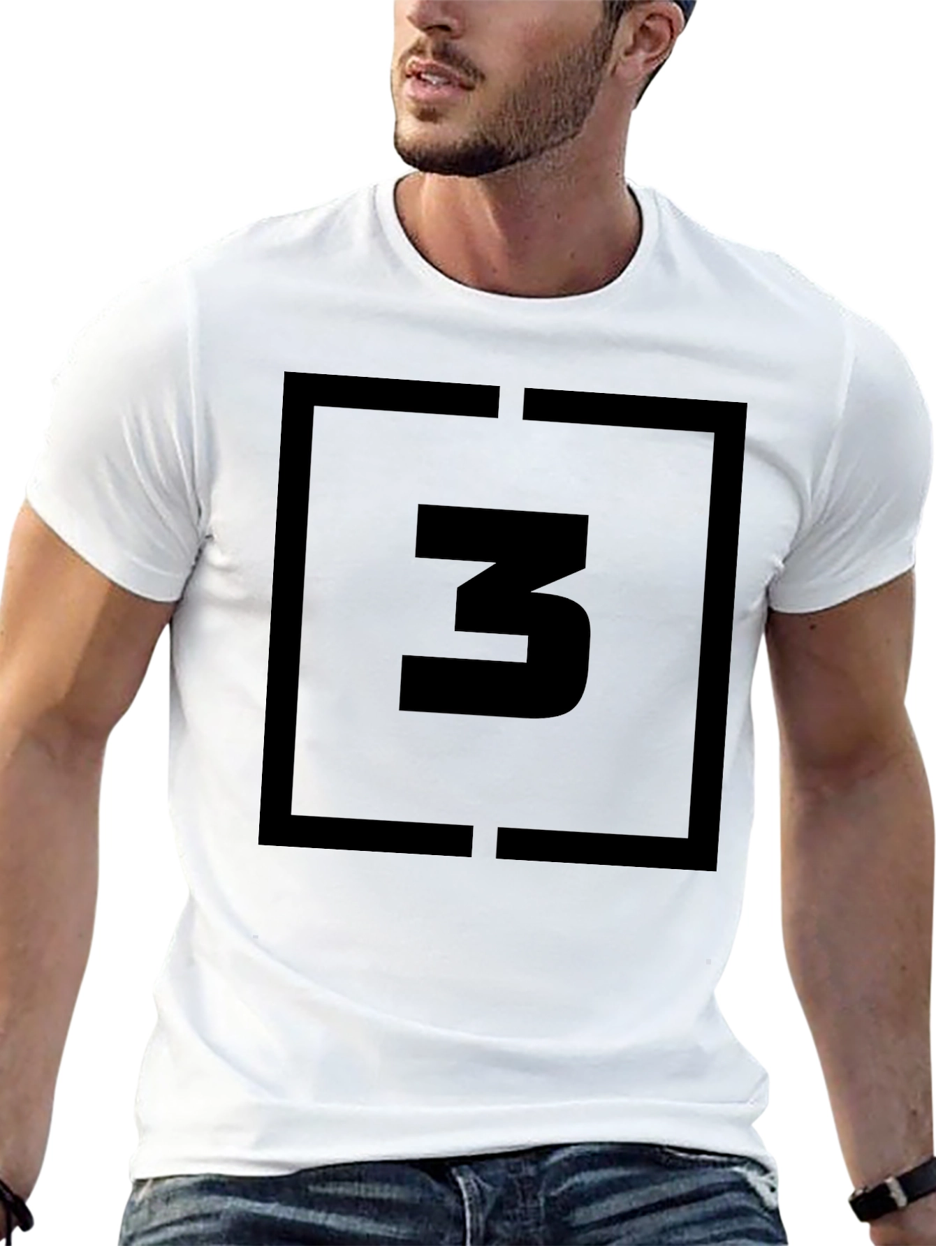Black T-Shirt with Bold Number 3 Graphic